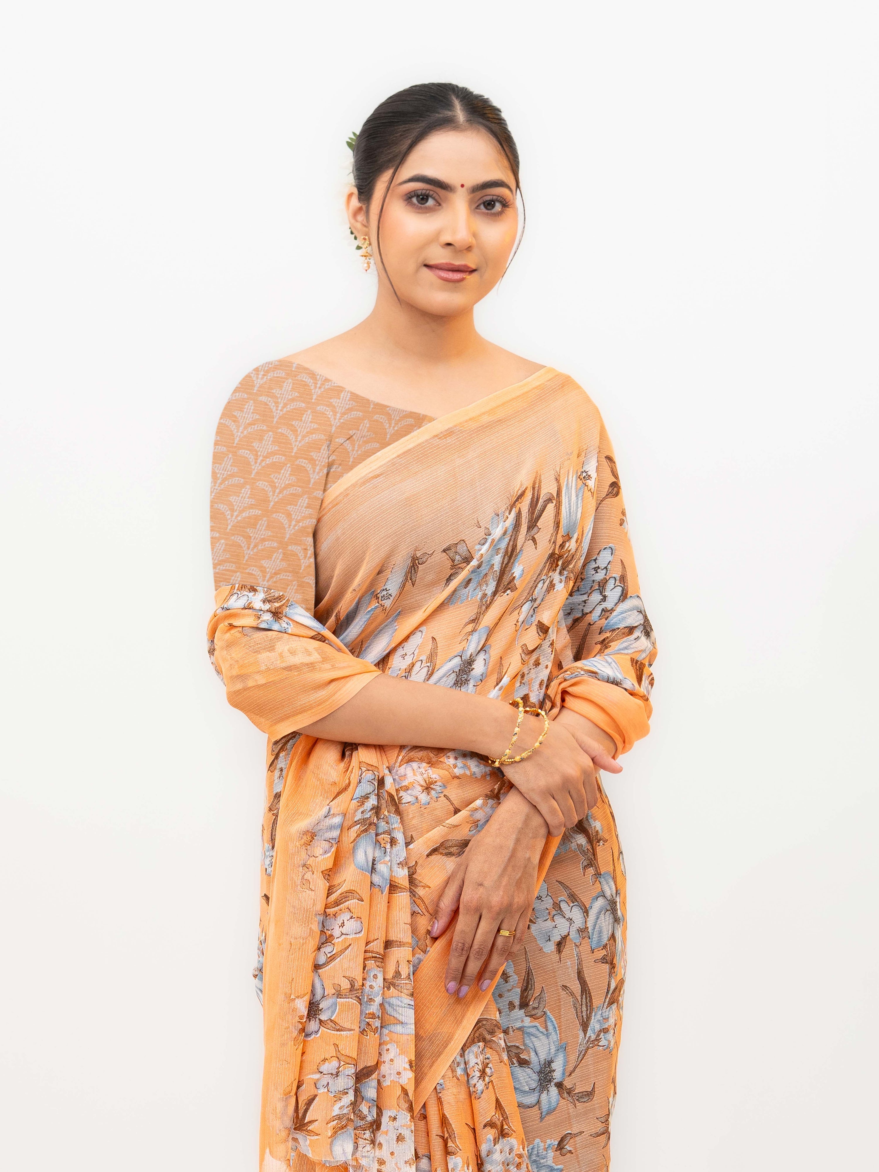 Light Orange Chiffon Georgette Saree