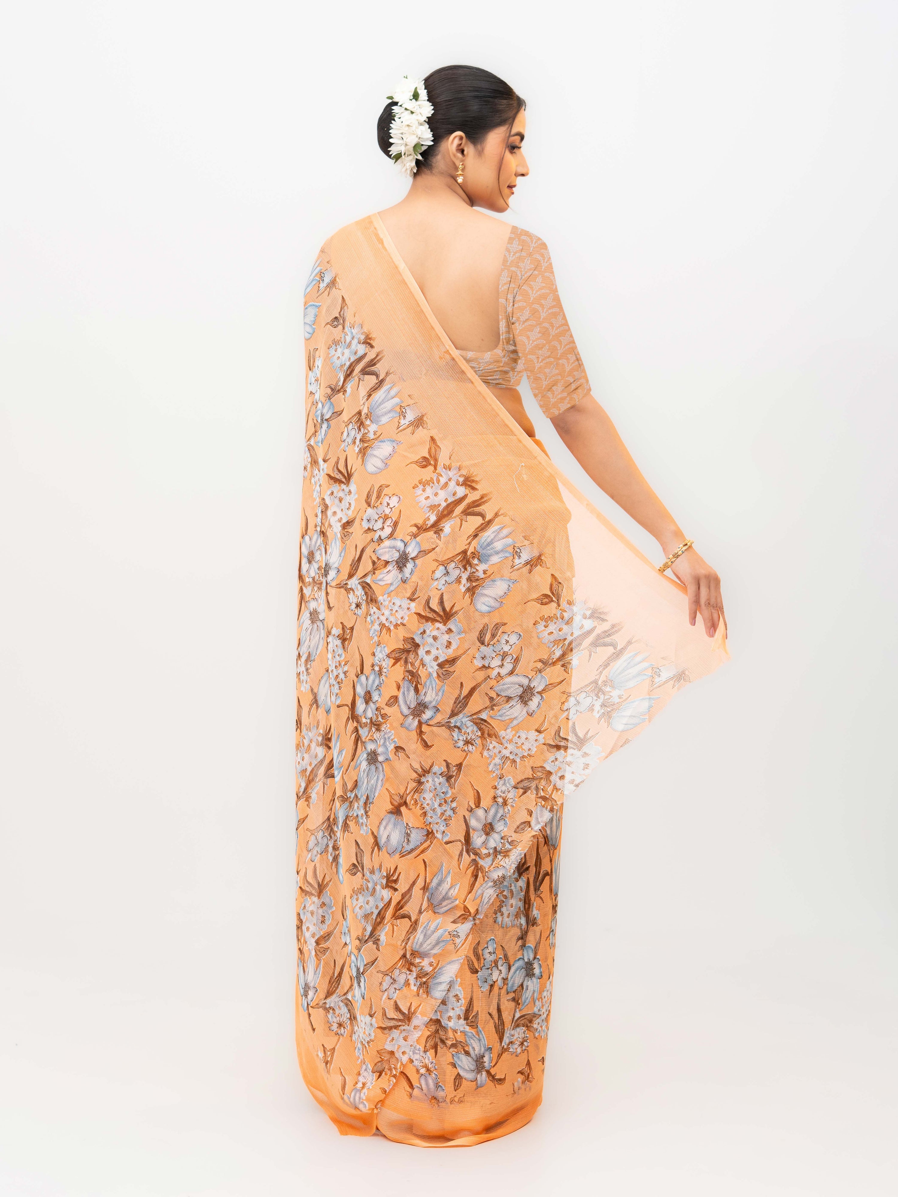 Light Orange Chiffon Georgette Saree