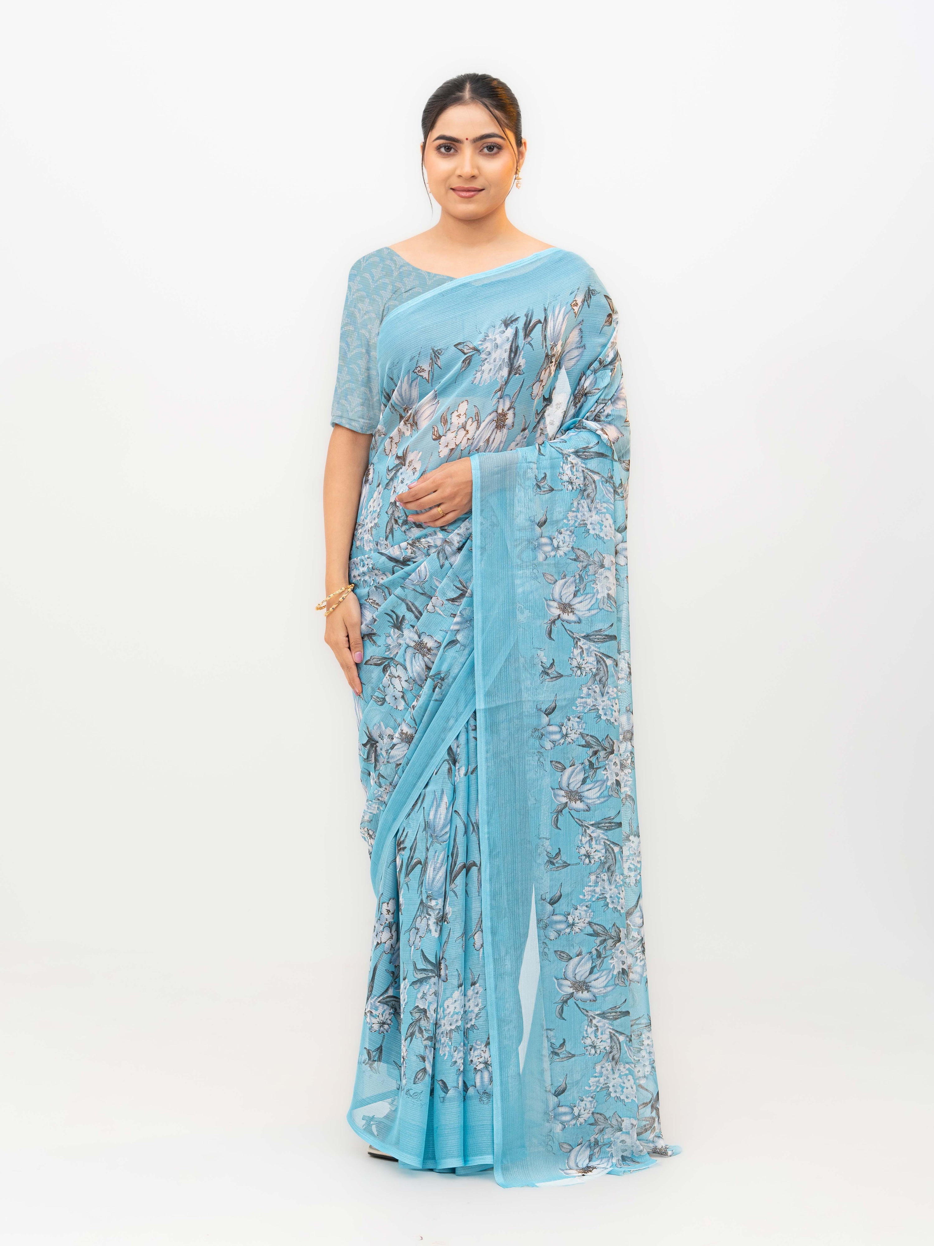Sky Blue Chiffon Georgette Saree