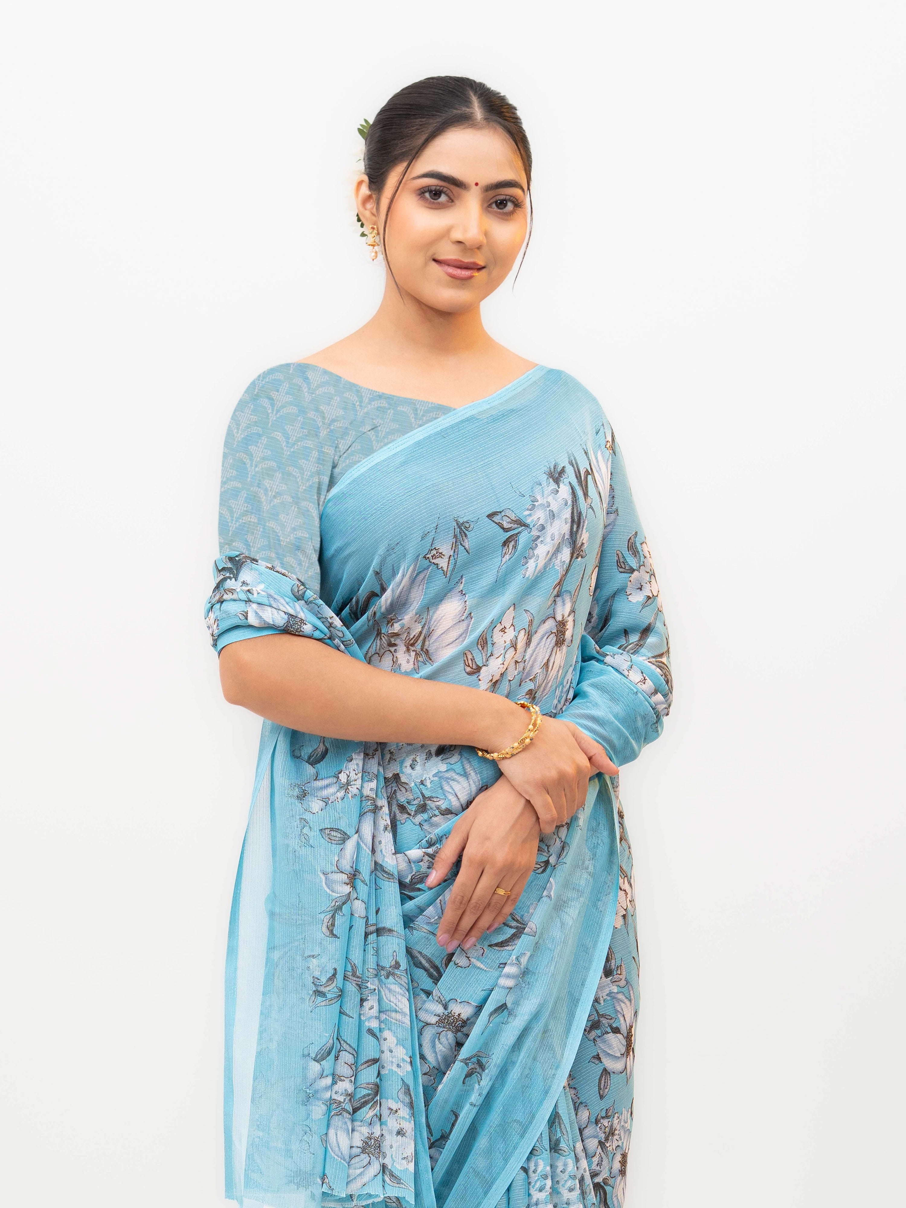 Sky Blue Chiffon Georgette Saree