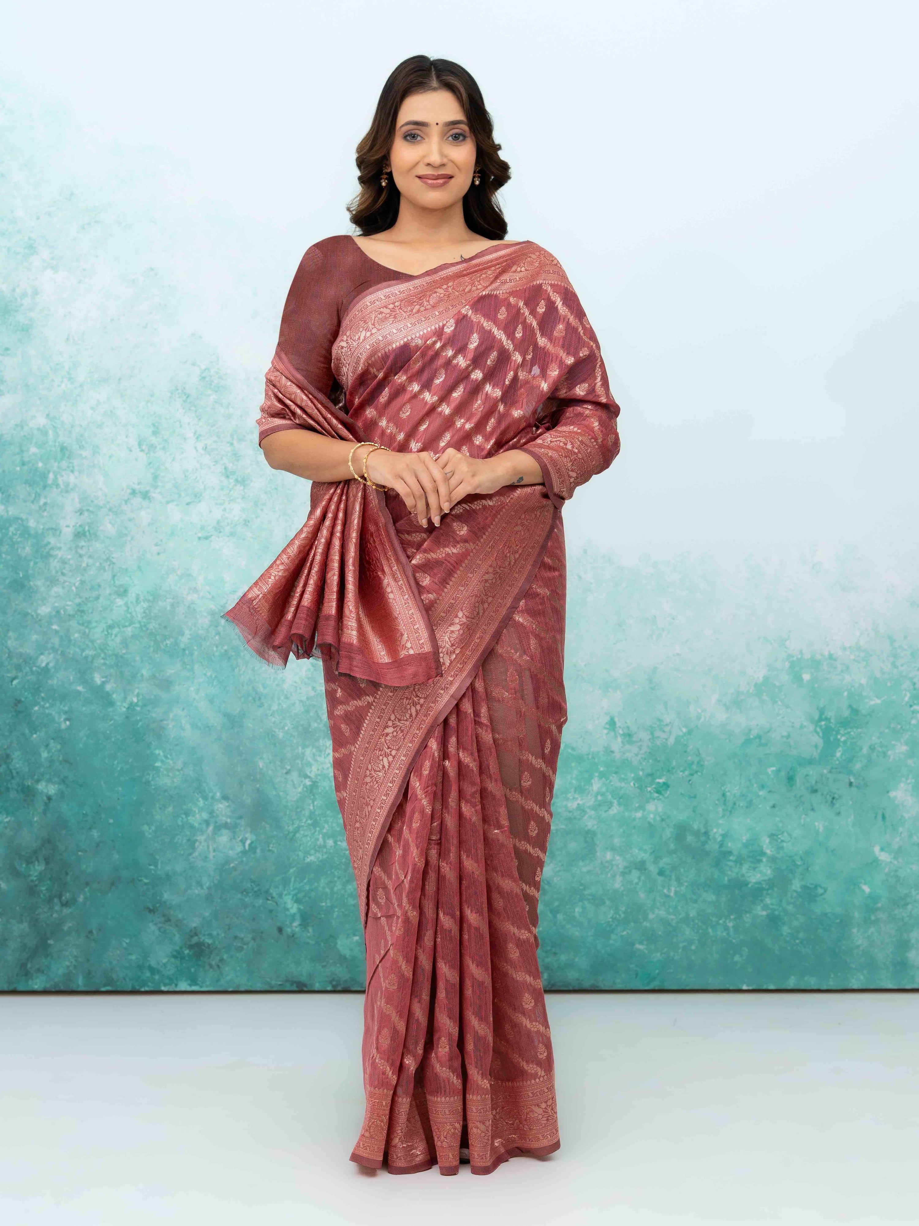 Rose Gold Poly Cotton Saree