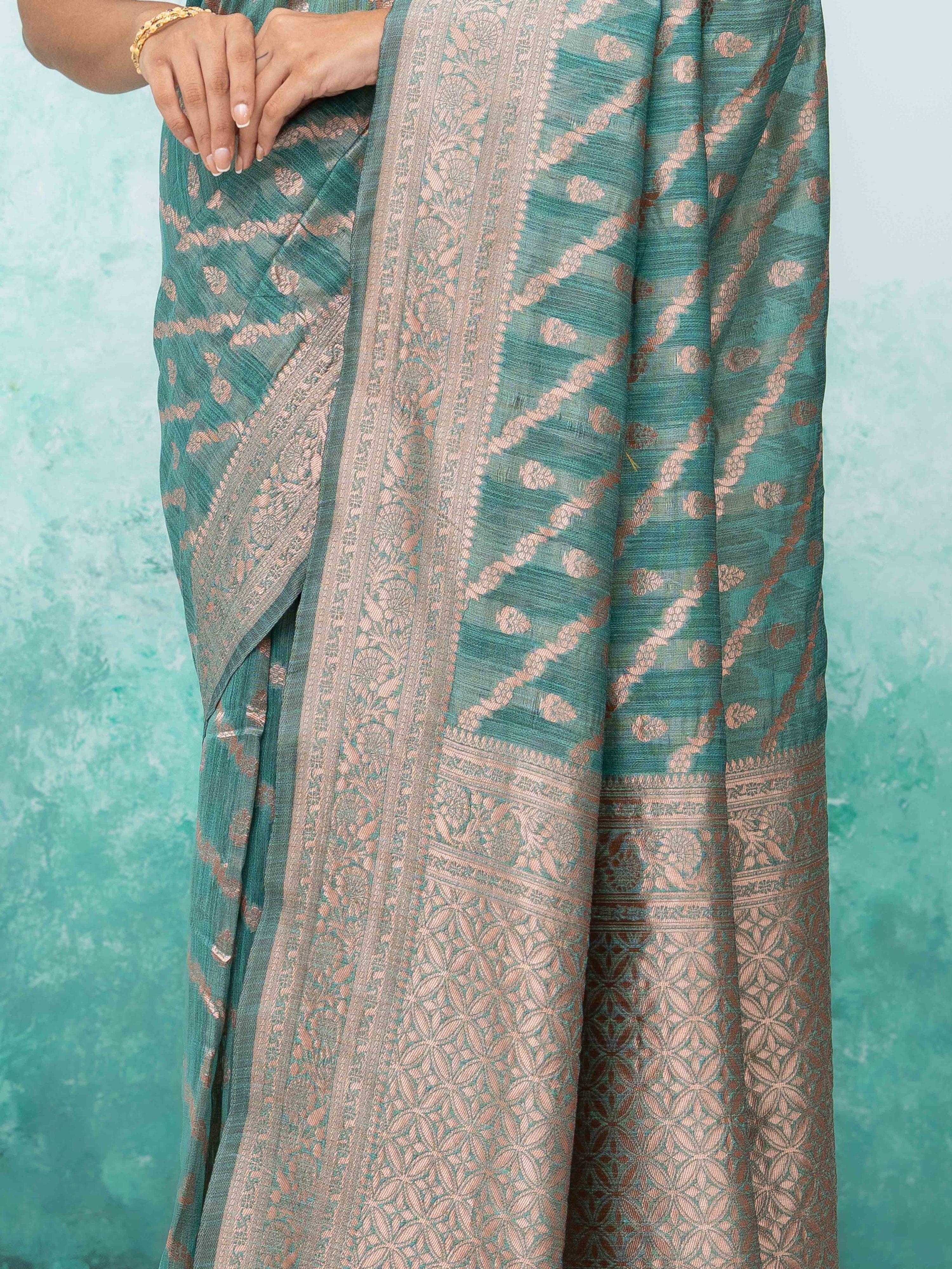 Sky Blue poly Cotton Saree
