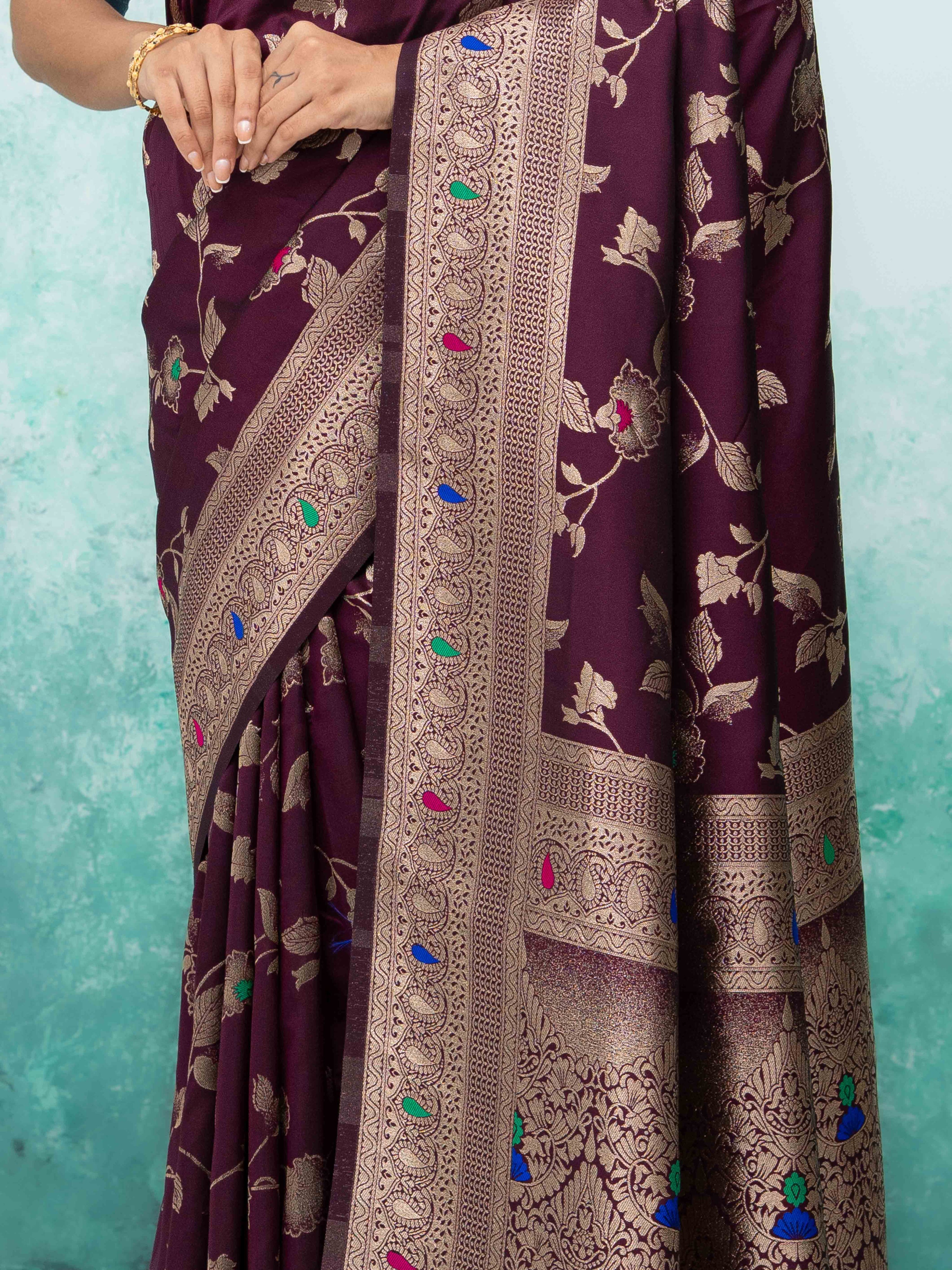 Wine Banarasi Silk Saree