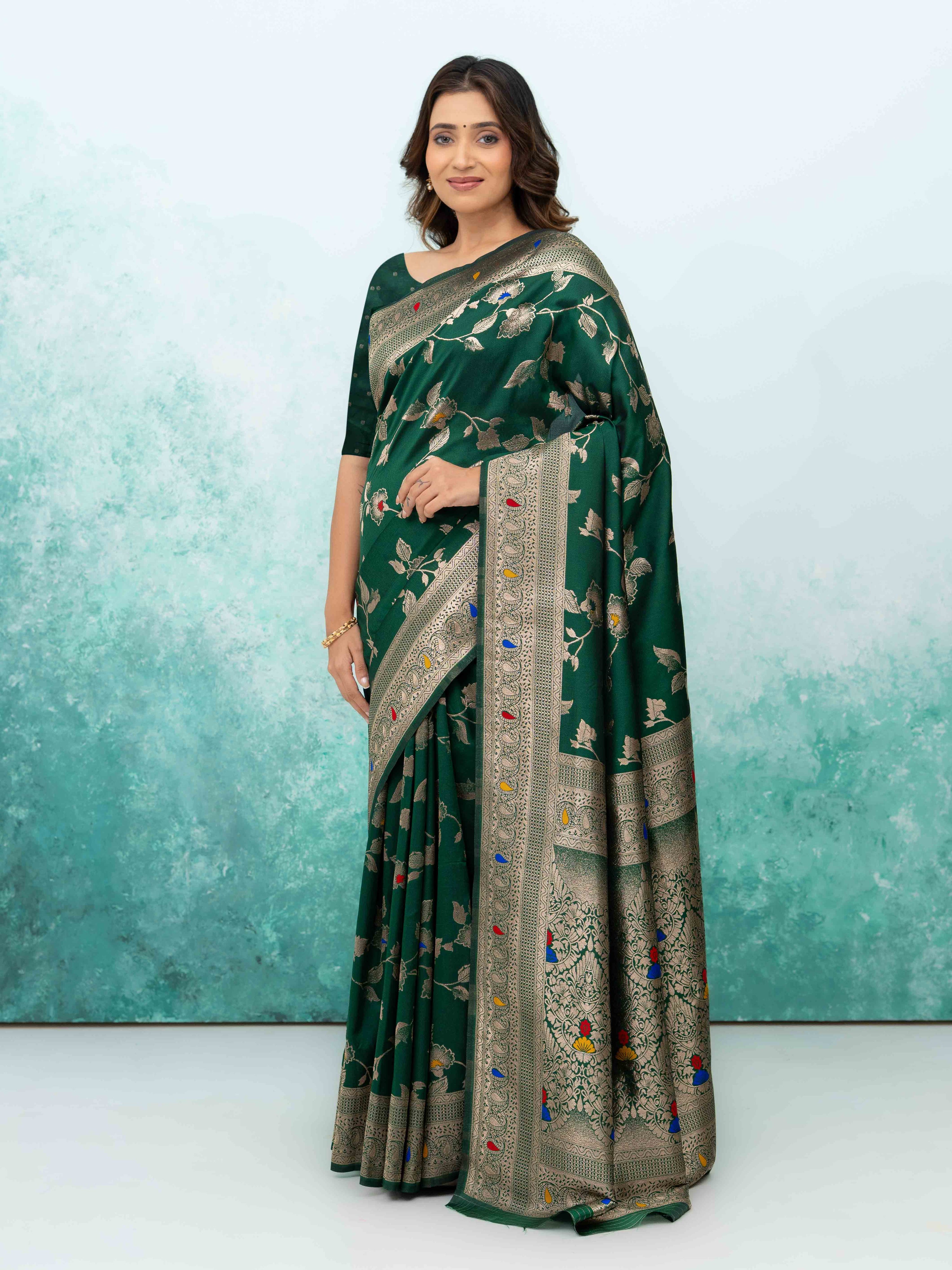 Dark Green Banarasi Silk Saree