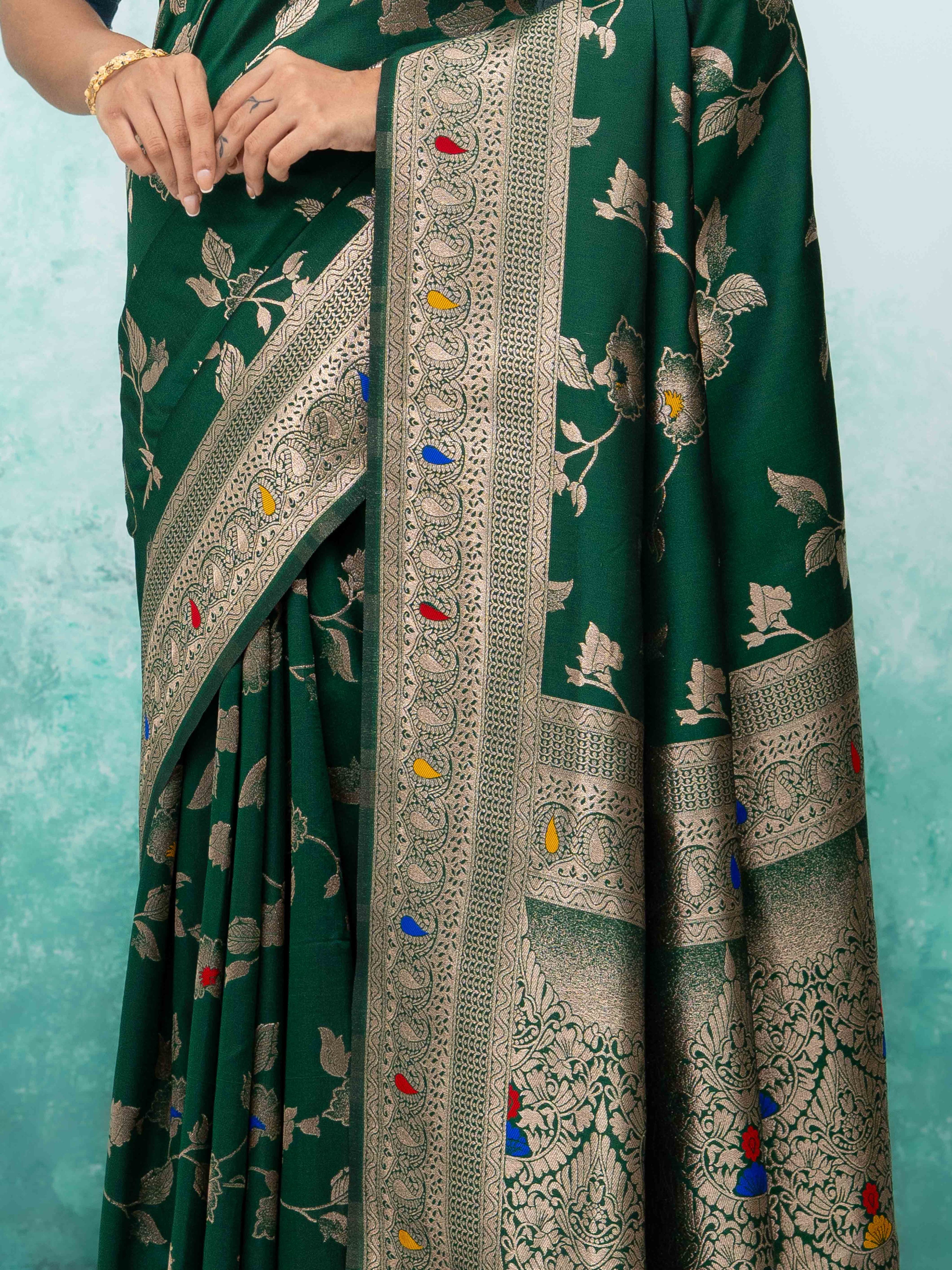 Dark Green Banarasi Silk Saree