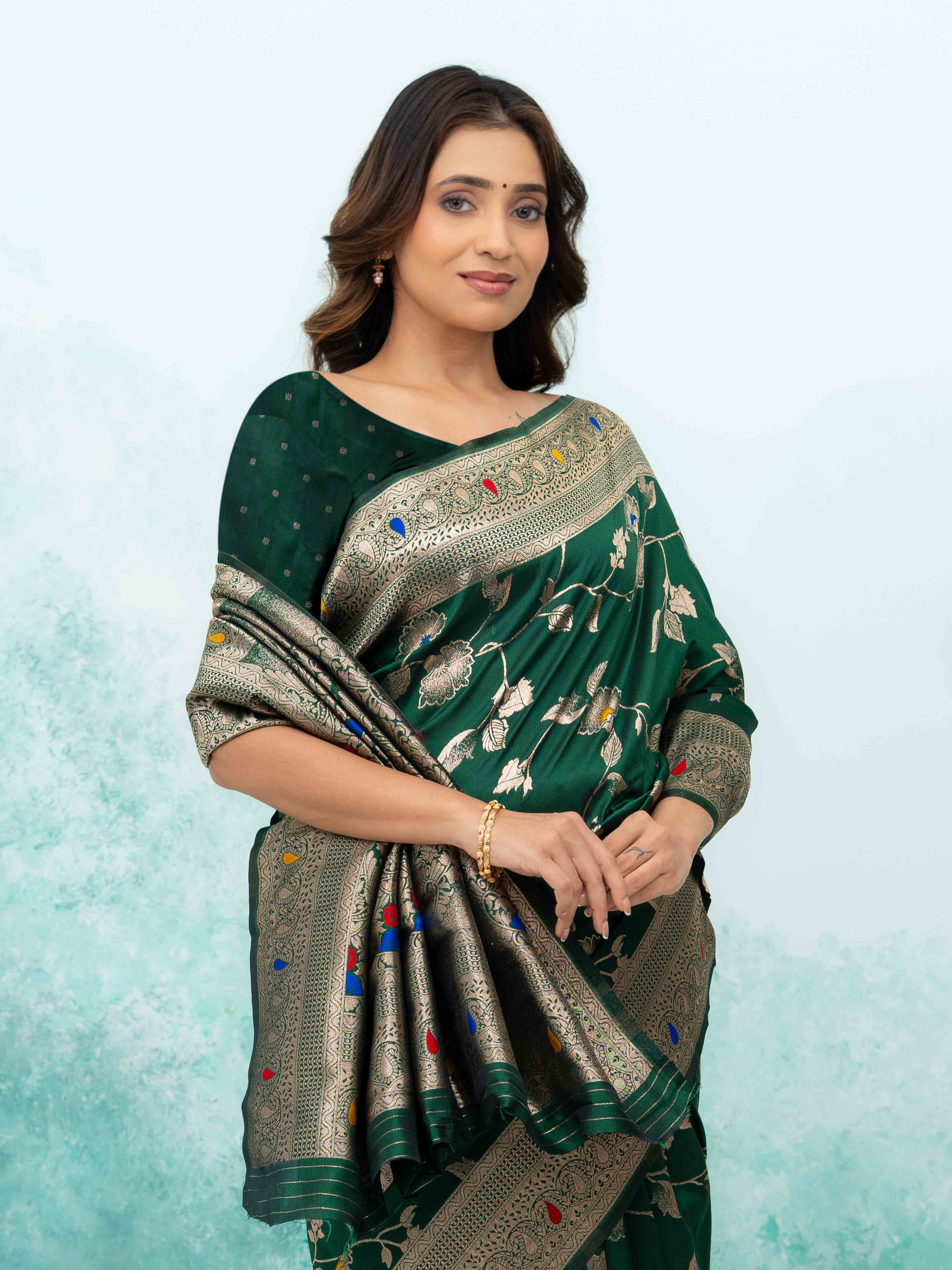Dark Green Banarasi Silk Saree