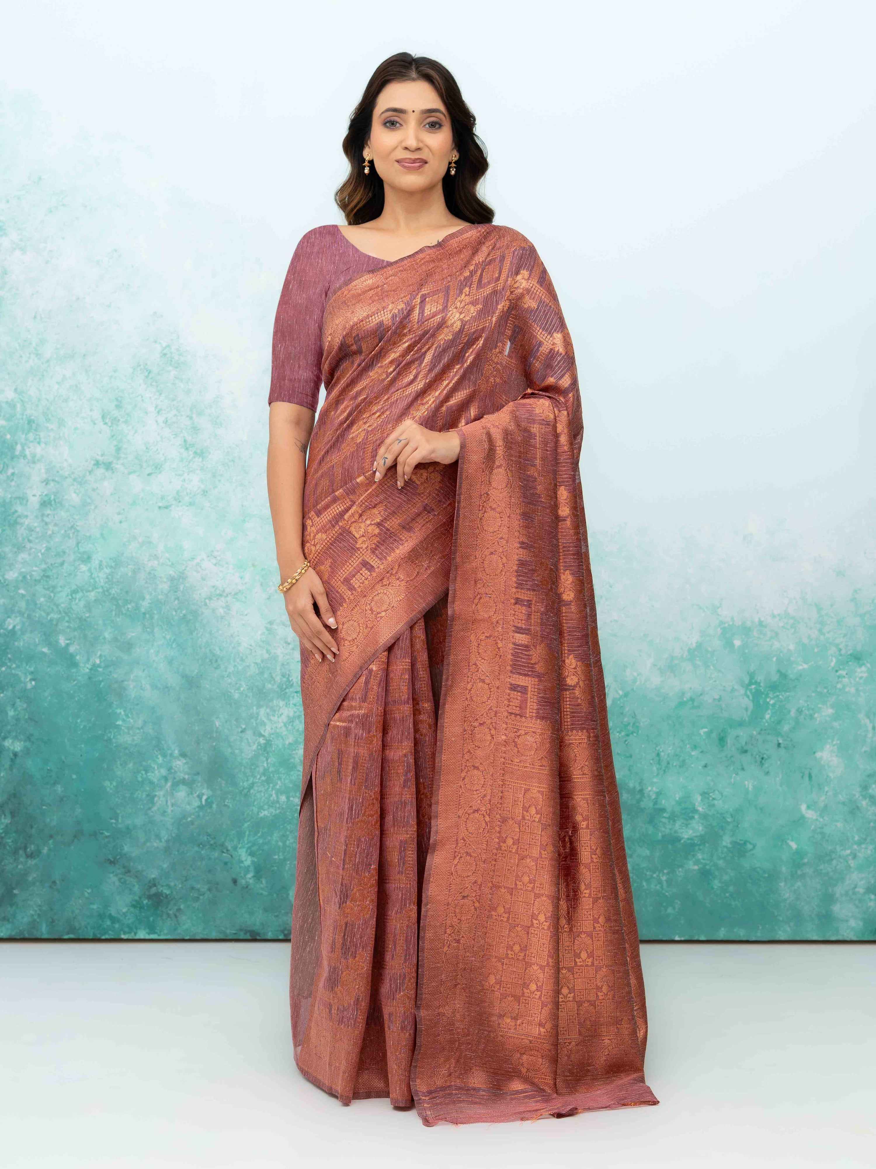 Rose Pink Poly Cotton Saree