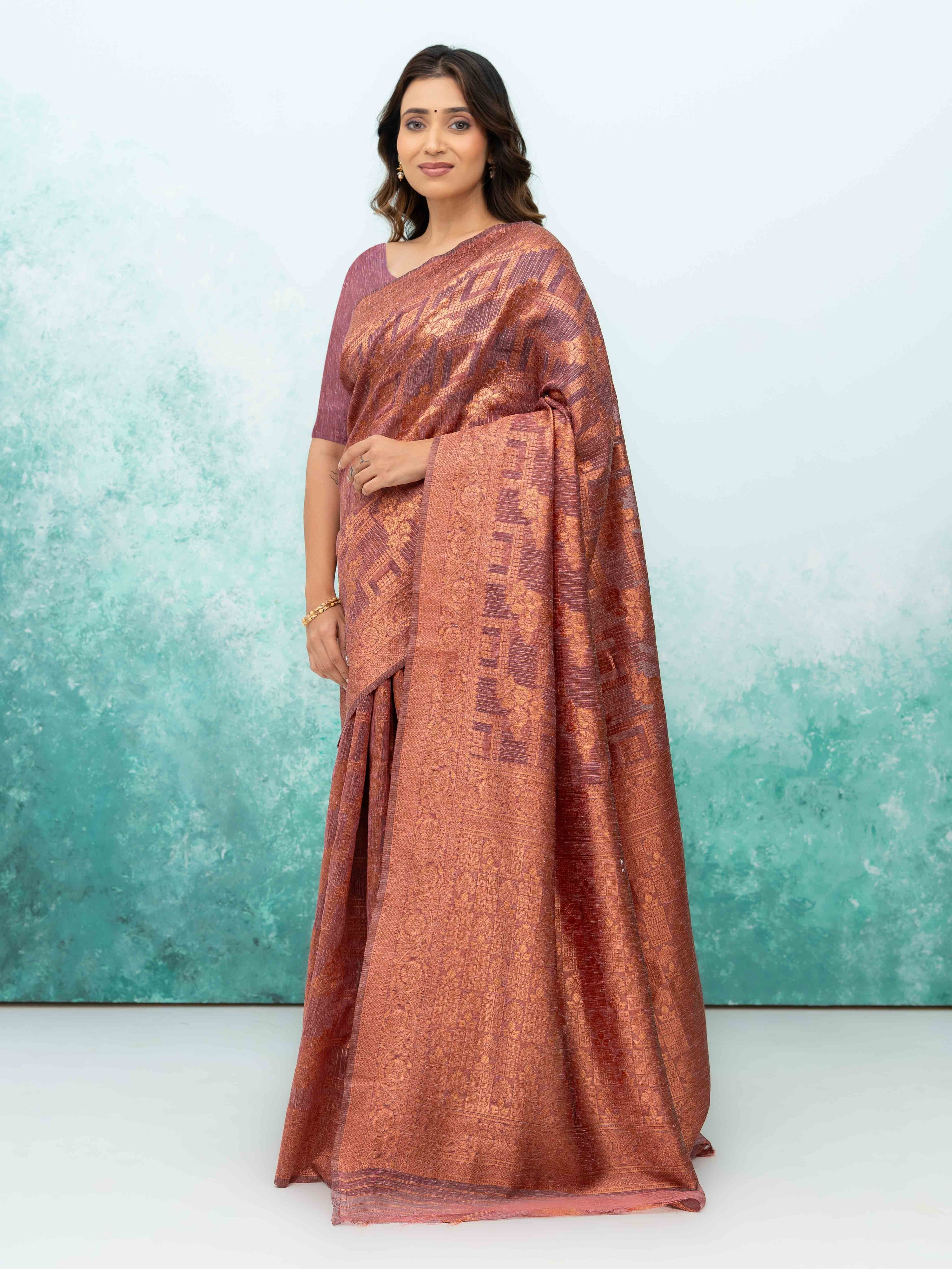 Rose Pink Poly Cotton Saree