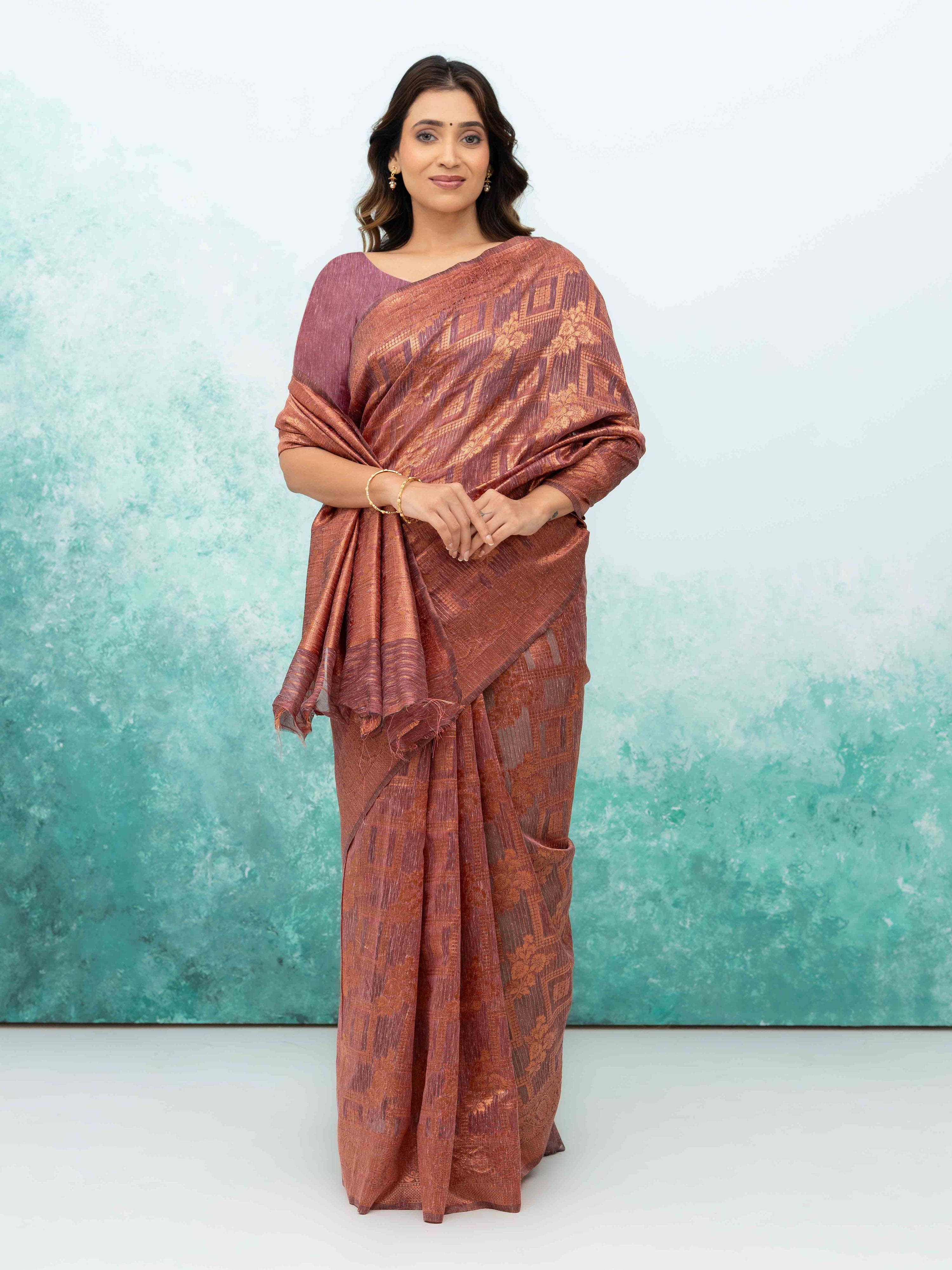 Rose Pink Poly Cotton Saree