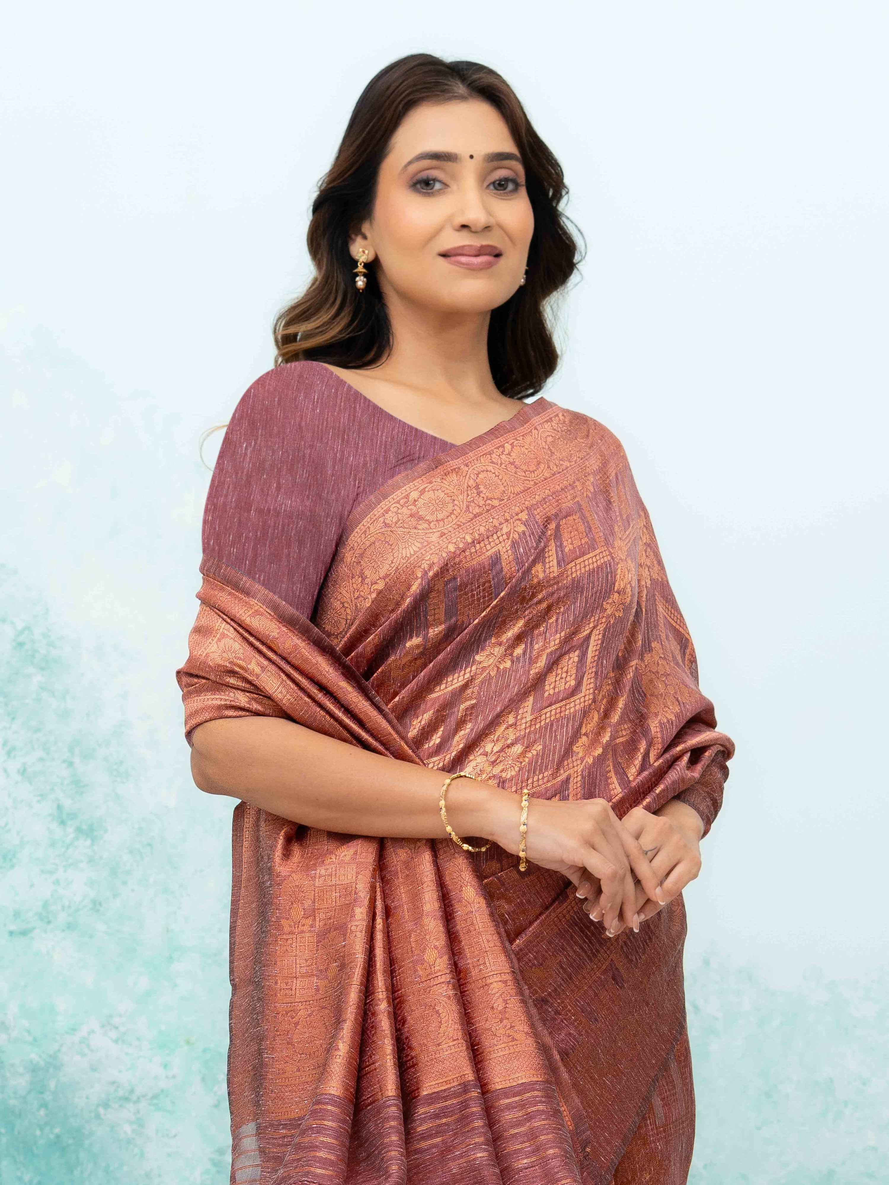 Rose Pink Poly Cotton Saree