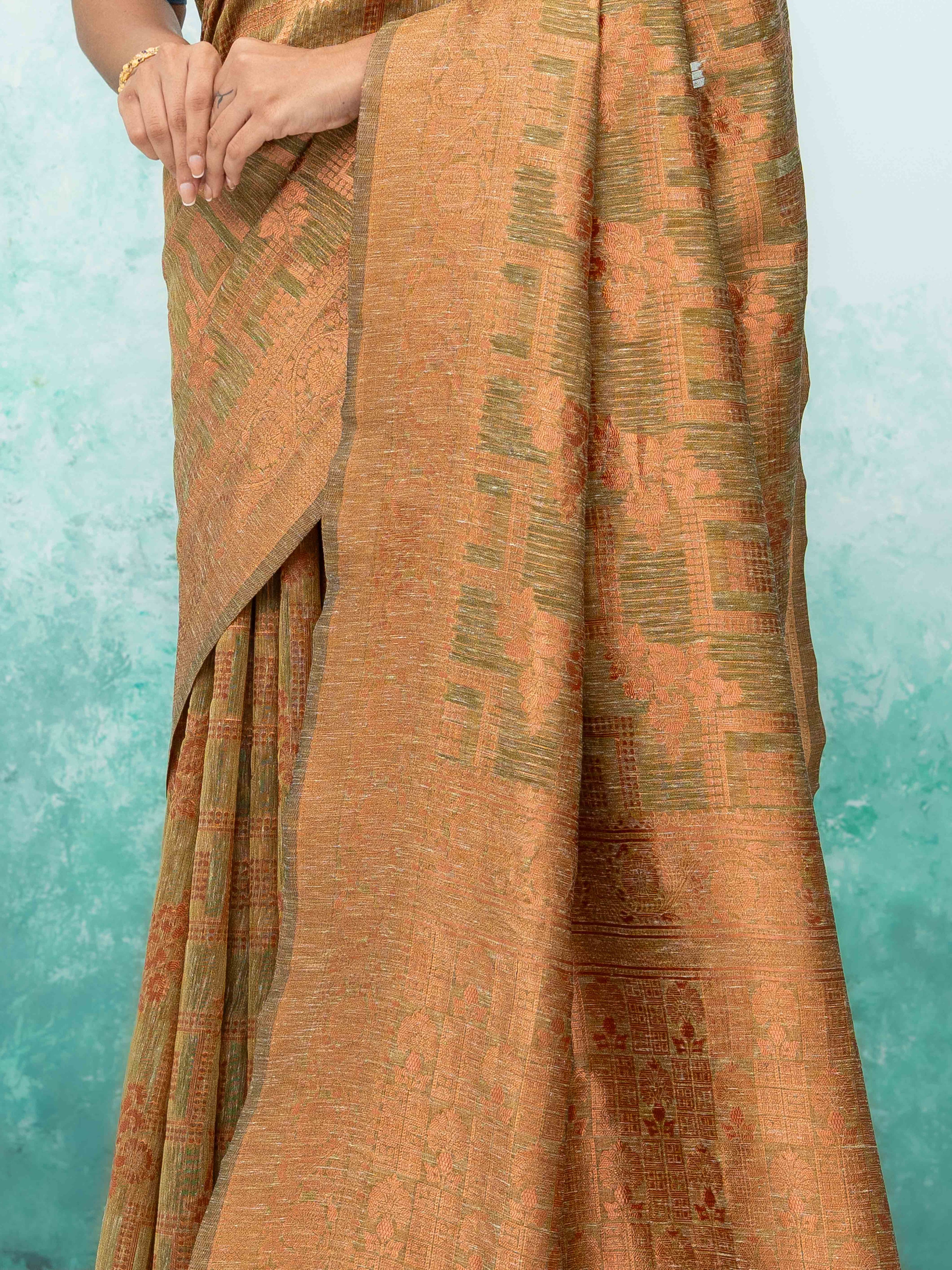 Olive Green Poly Cotton Saree