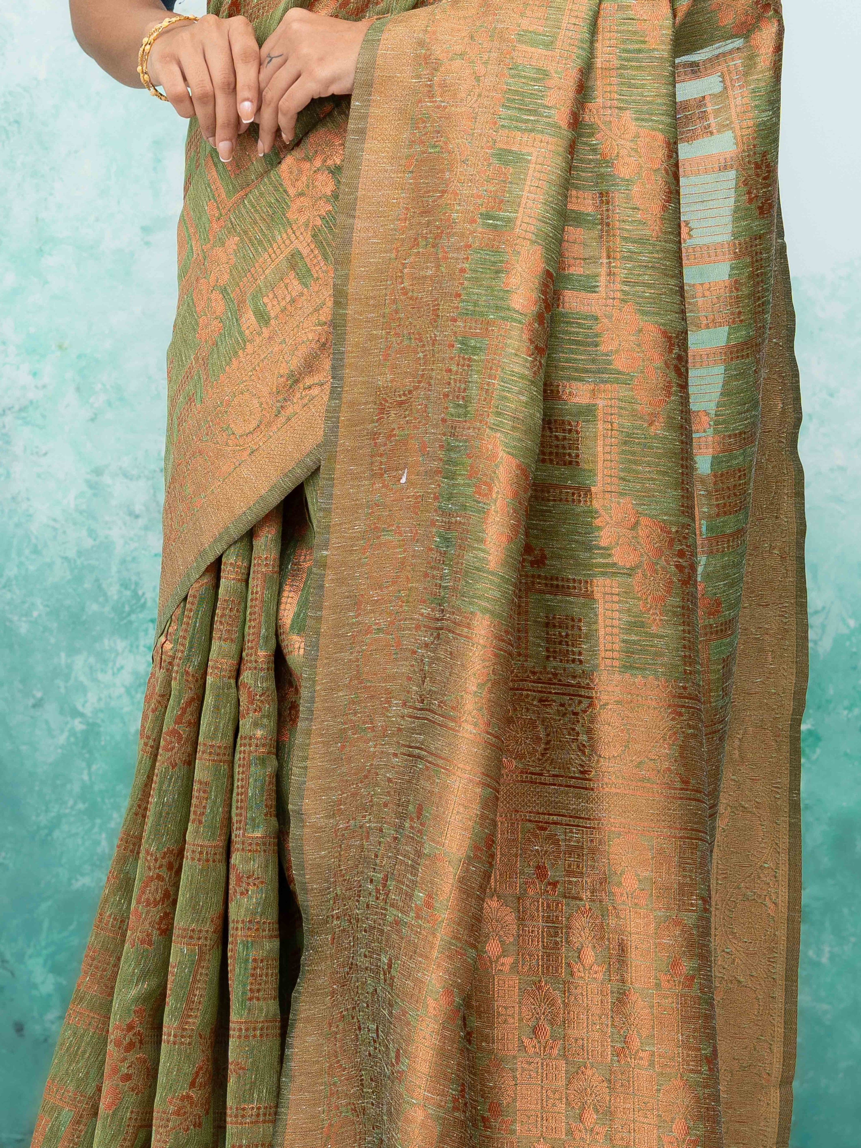 Green Poly Cotton Saree