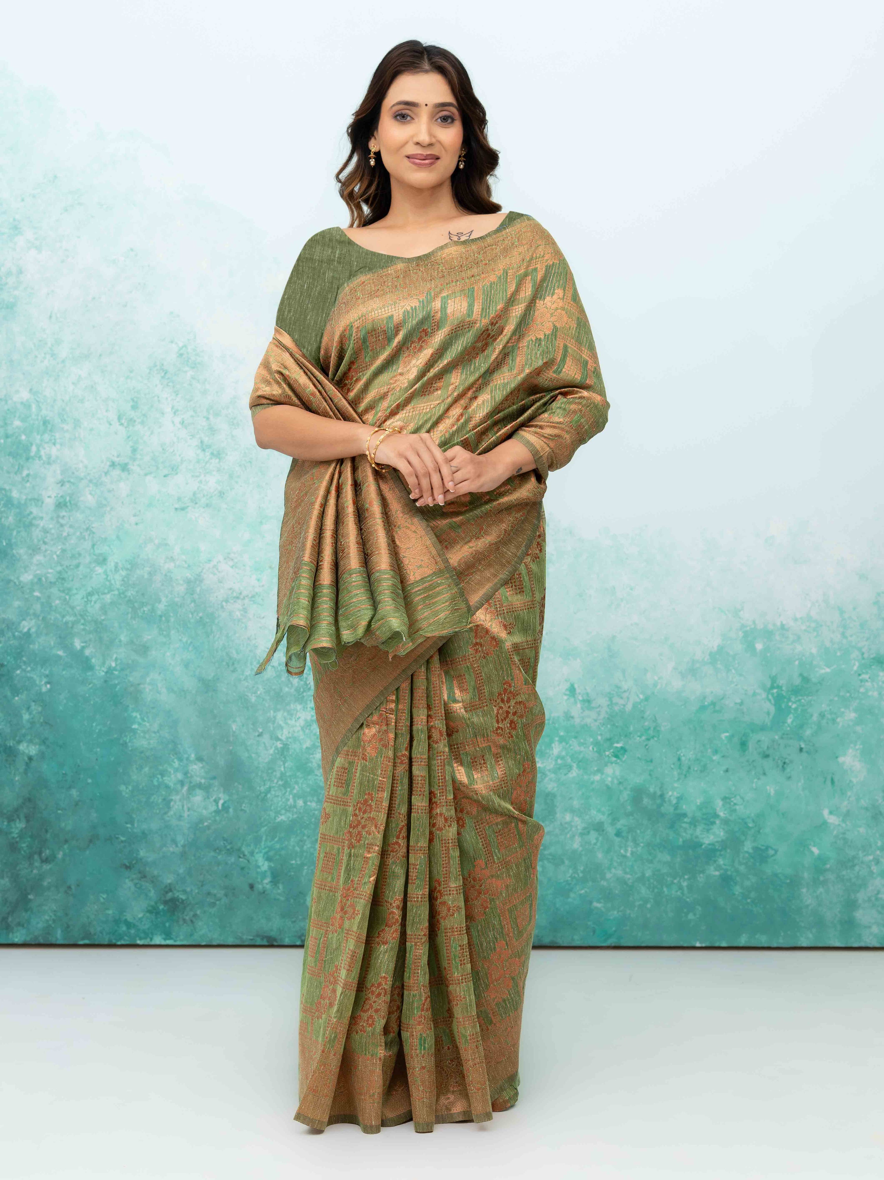Green Poly Cotton Saree