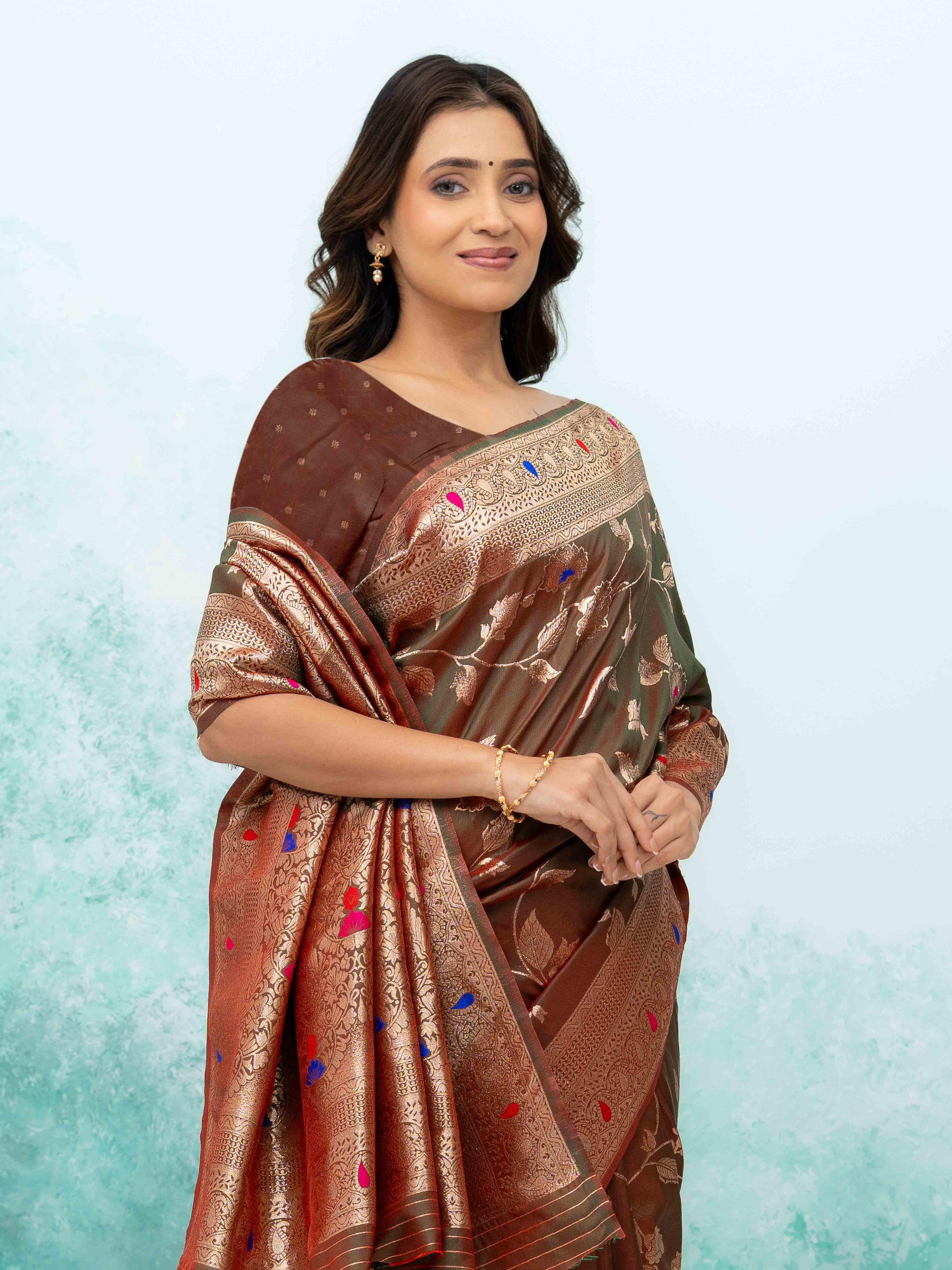 Brown Banarasi Silk Saree