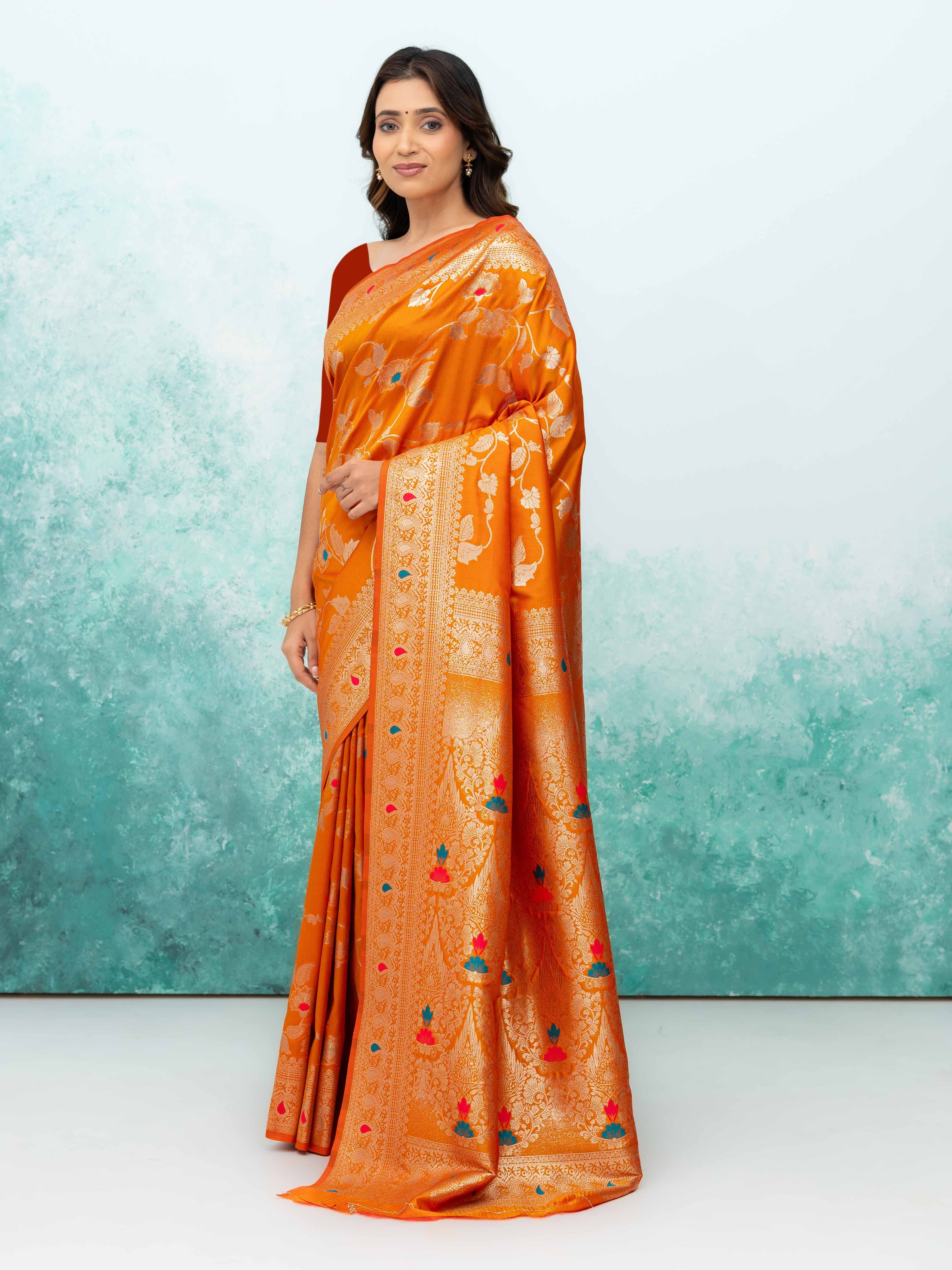 Orange Banarasi Silk Saree