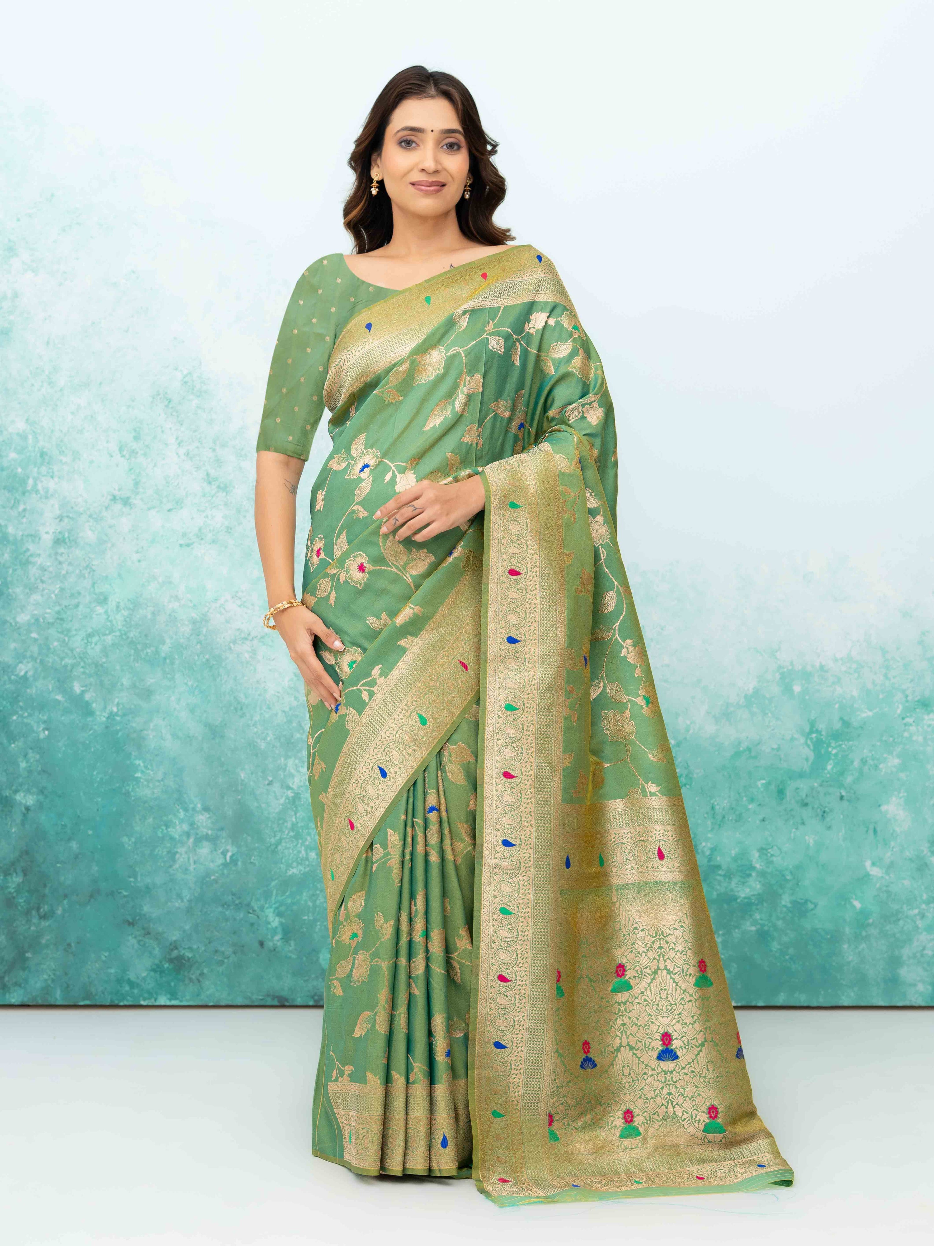 Pista Green Banarasi Silk Saree