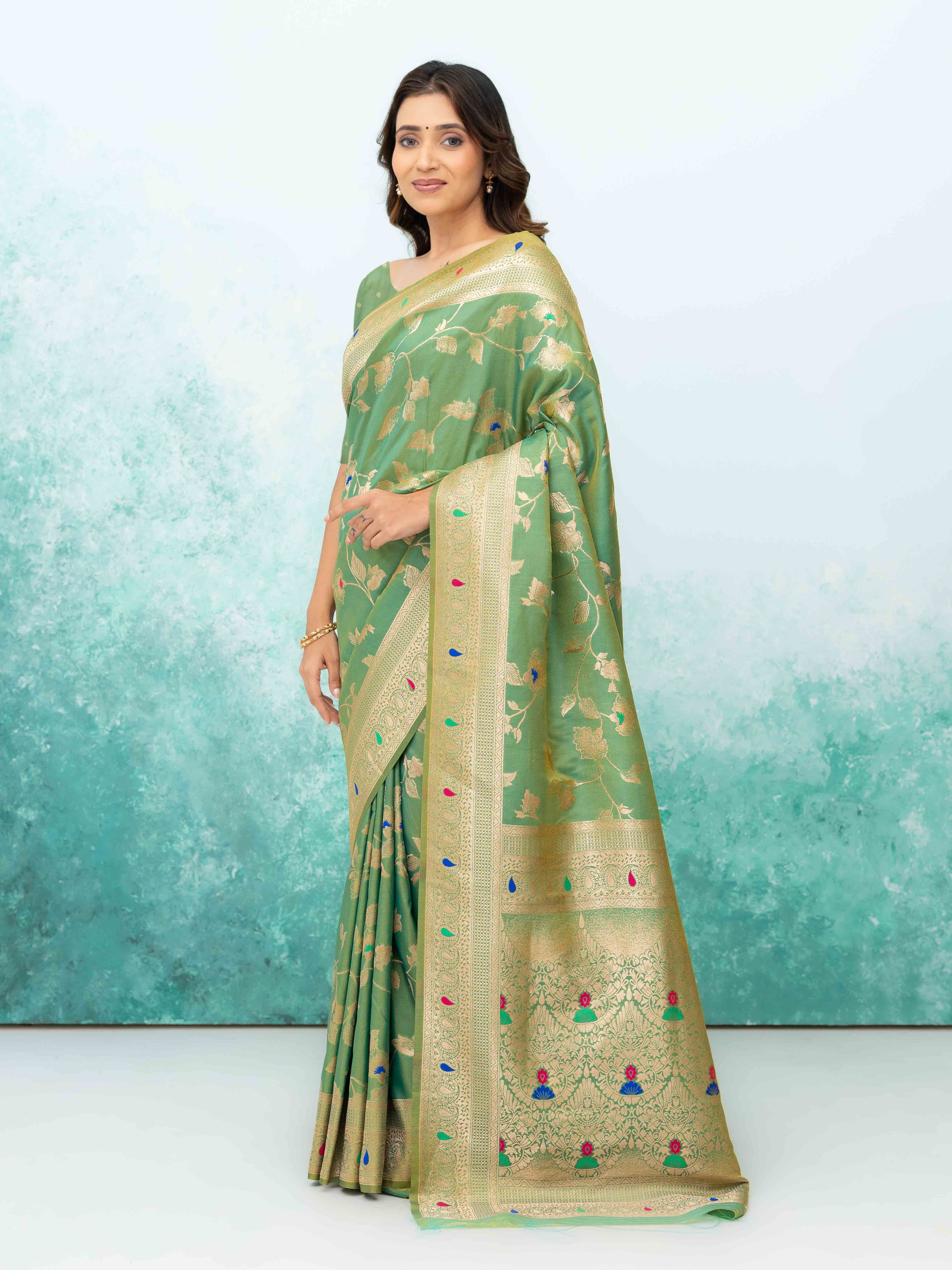 Pista Green Banarasi Silk Saree