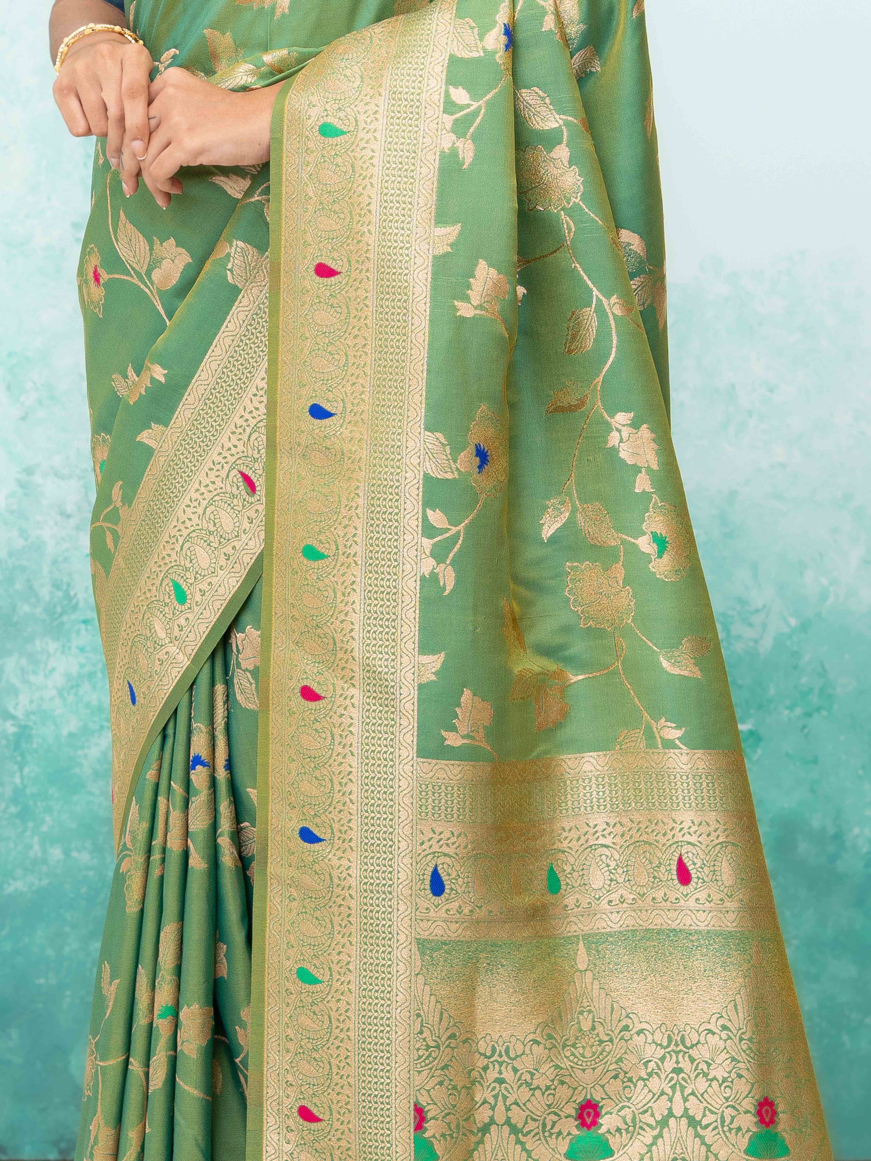 Pista Green Banarasi Silk Saree