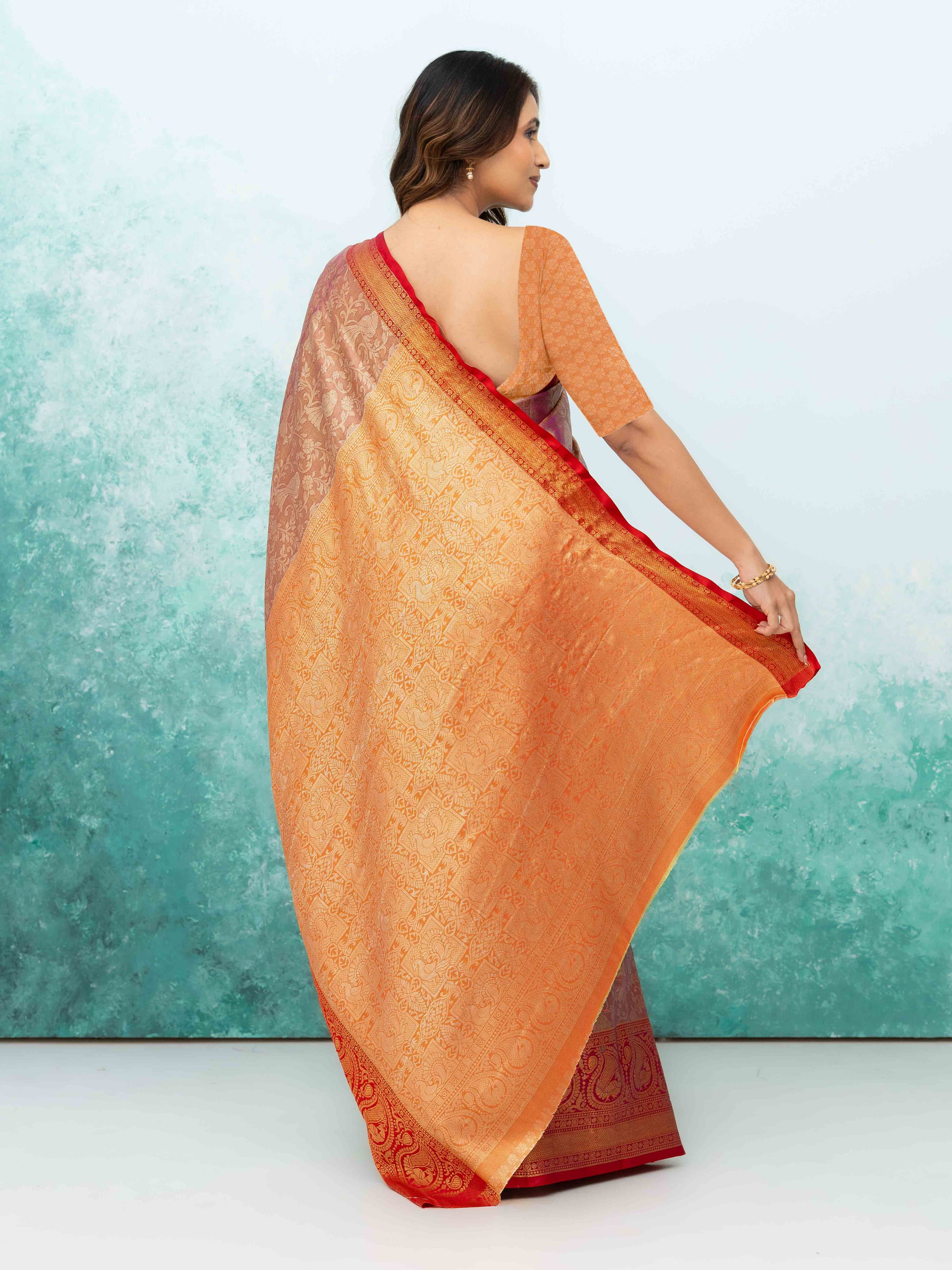 Pink & Red Banarasi Lichi Silk Saree