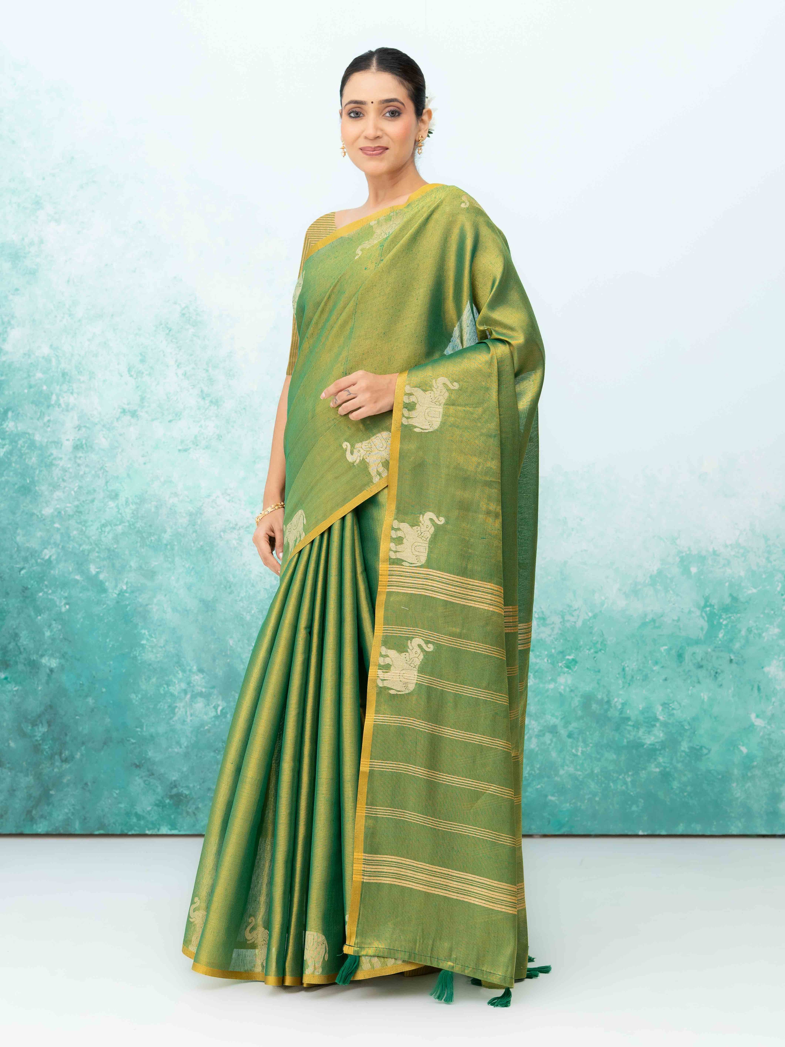 Green Tusser Silk Saree