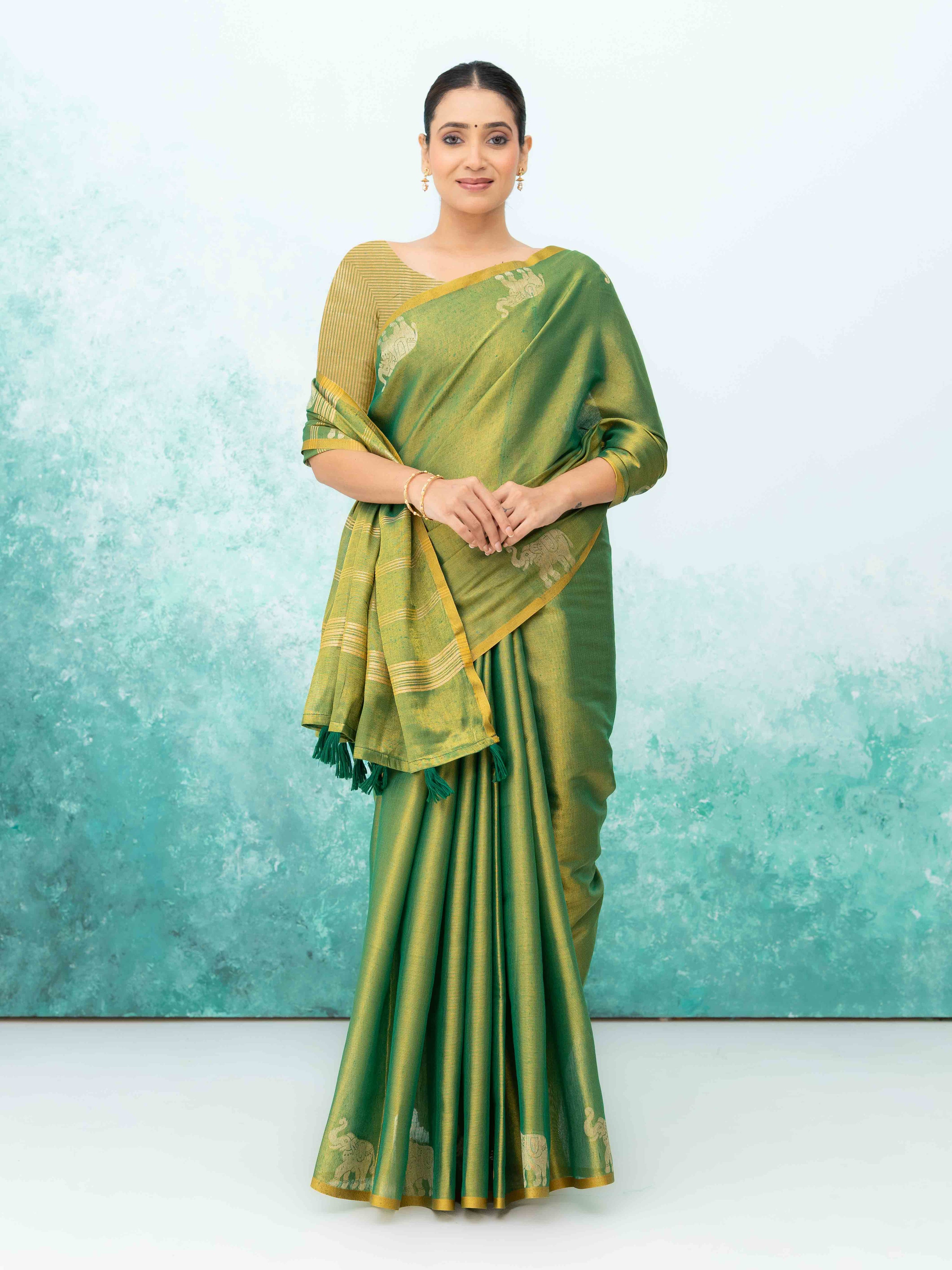 Green Tusser Silk Saree