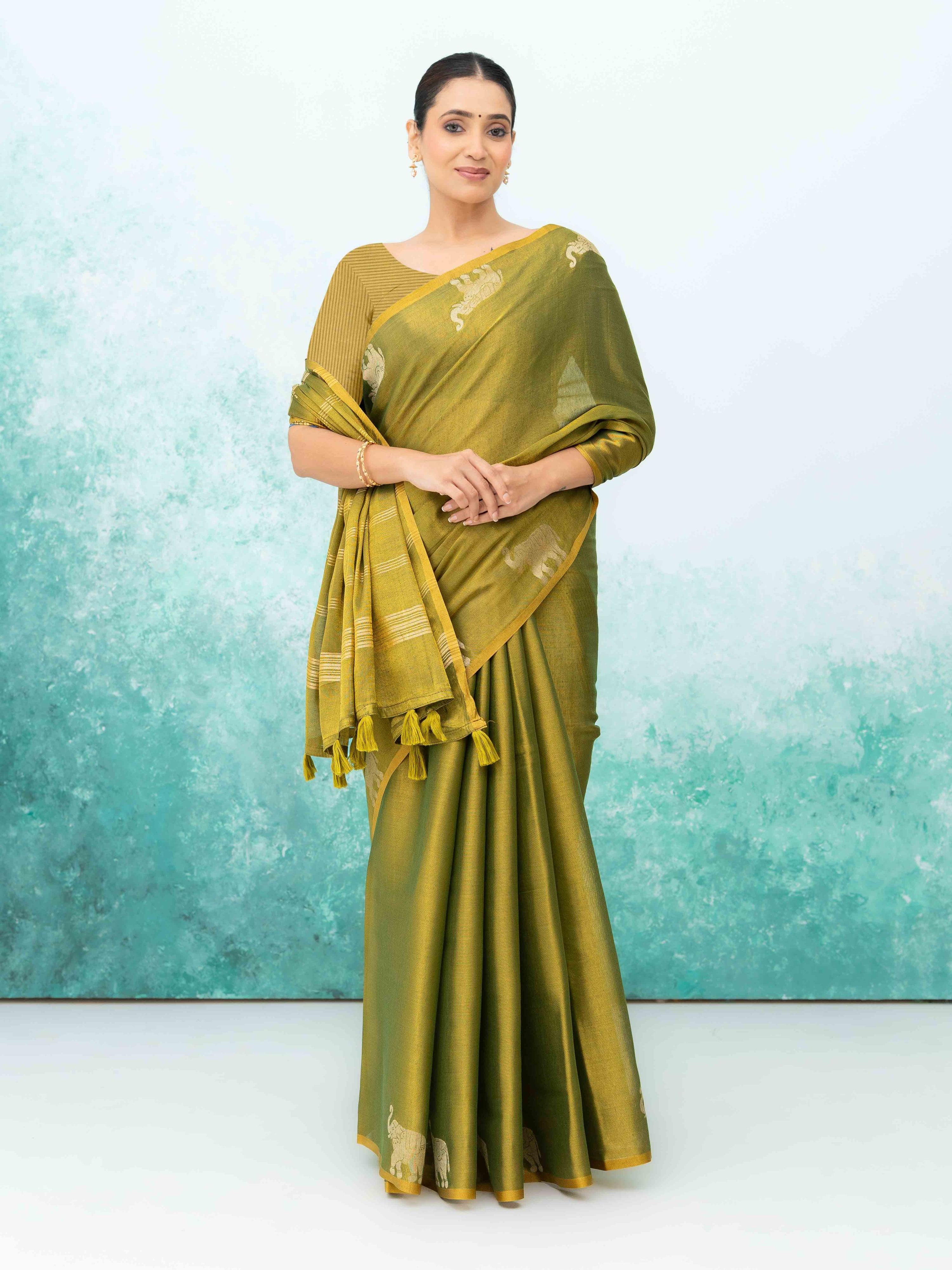 Olive Green Tusser Silk