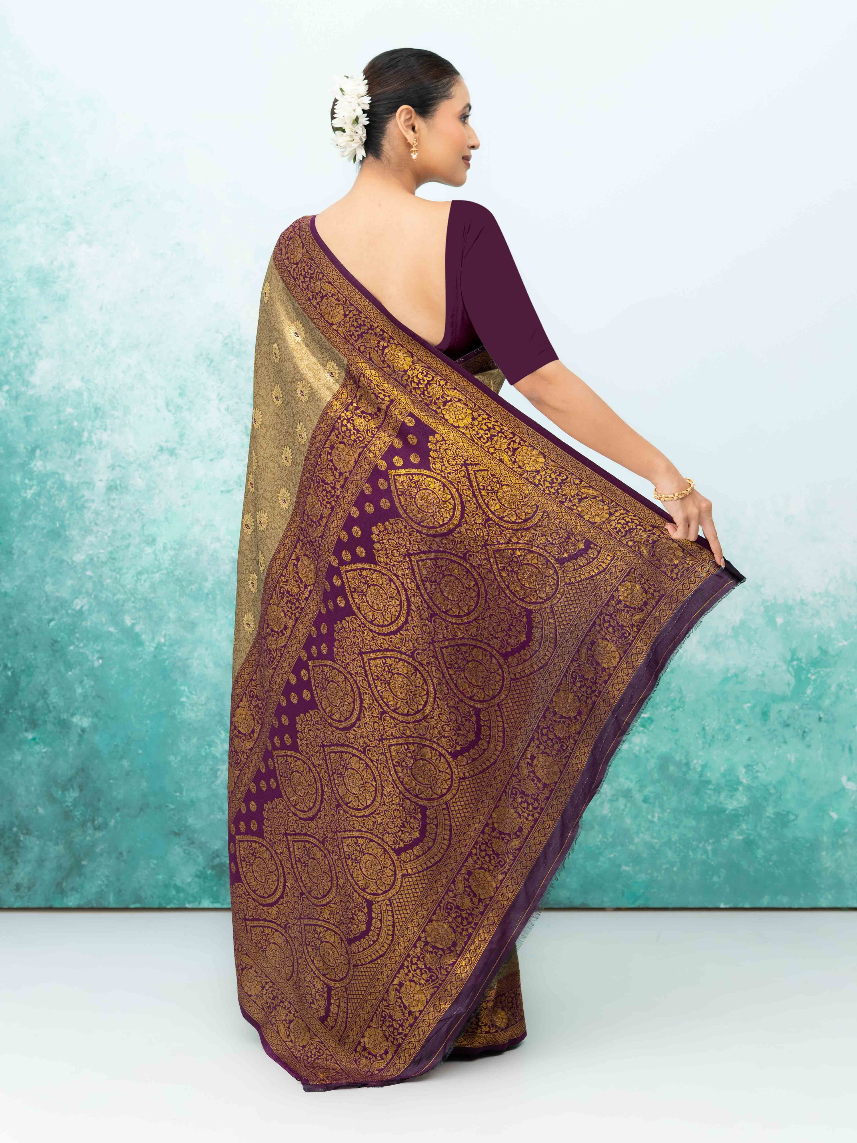 Golden & Purple Kanchivaram Saree