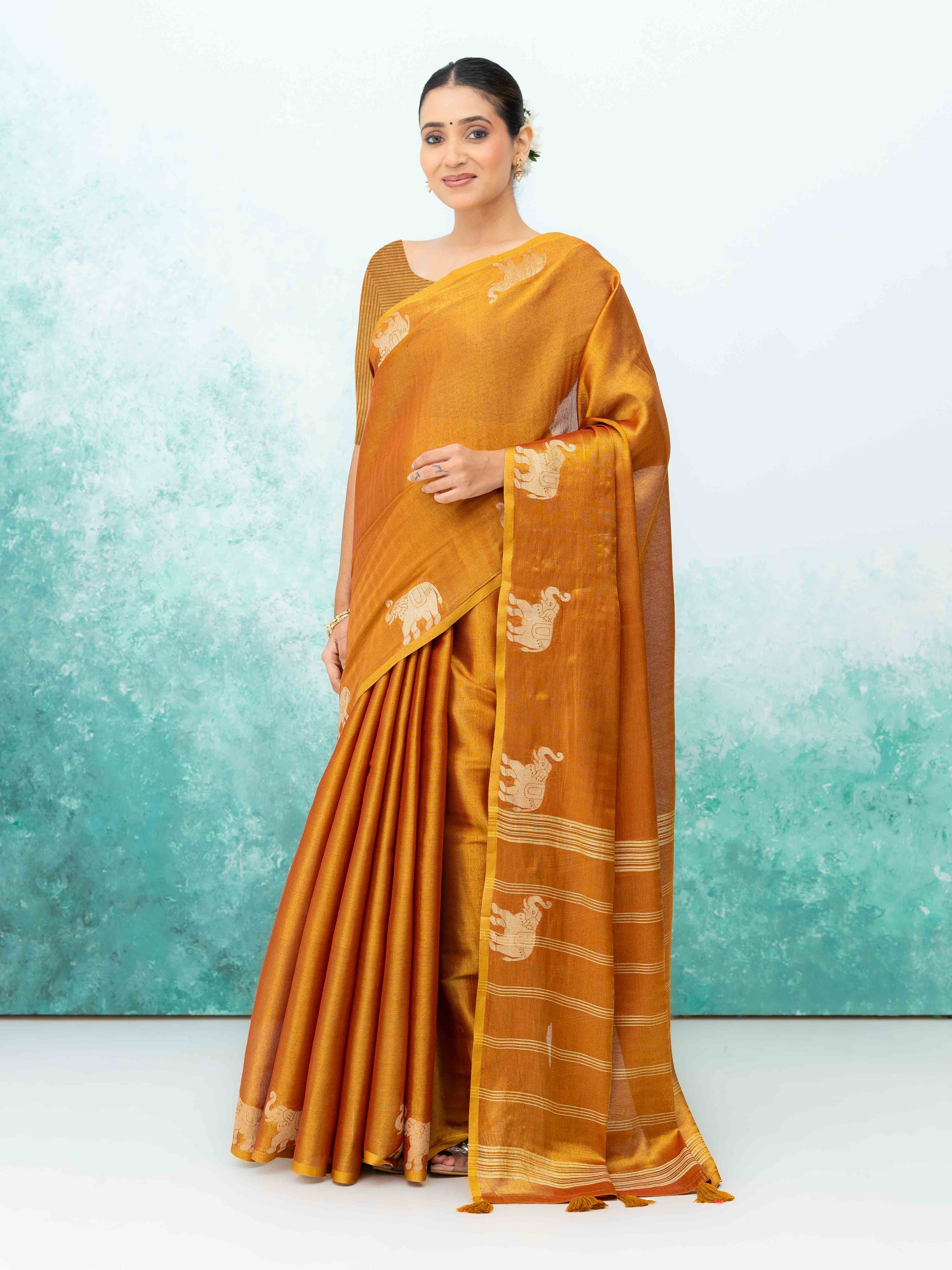 Mustard Gold Tusser Silk Saree