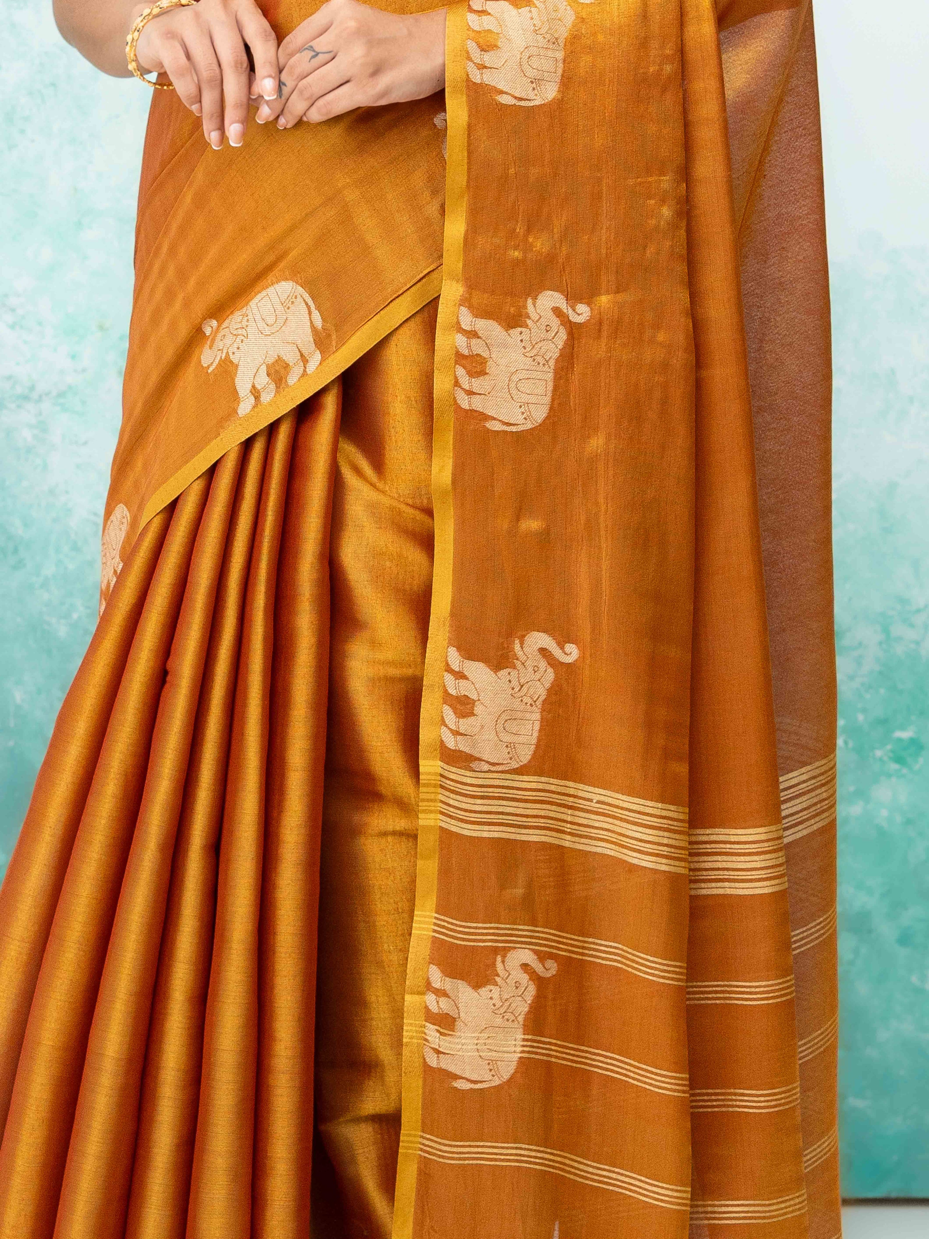 Mustard Gold Tusser Silk Saree