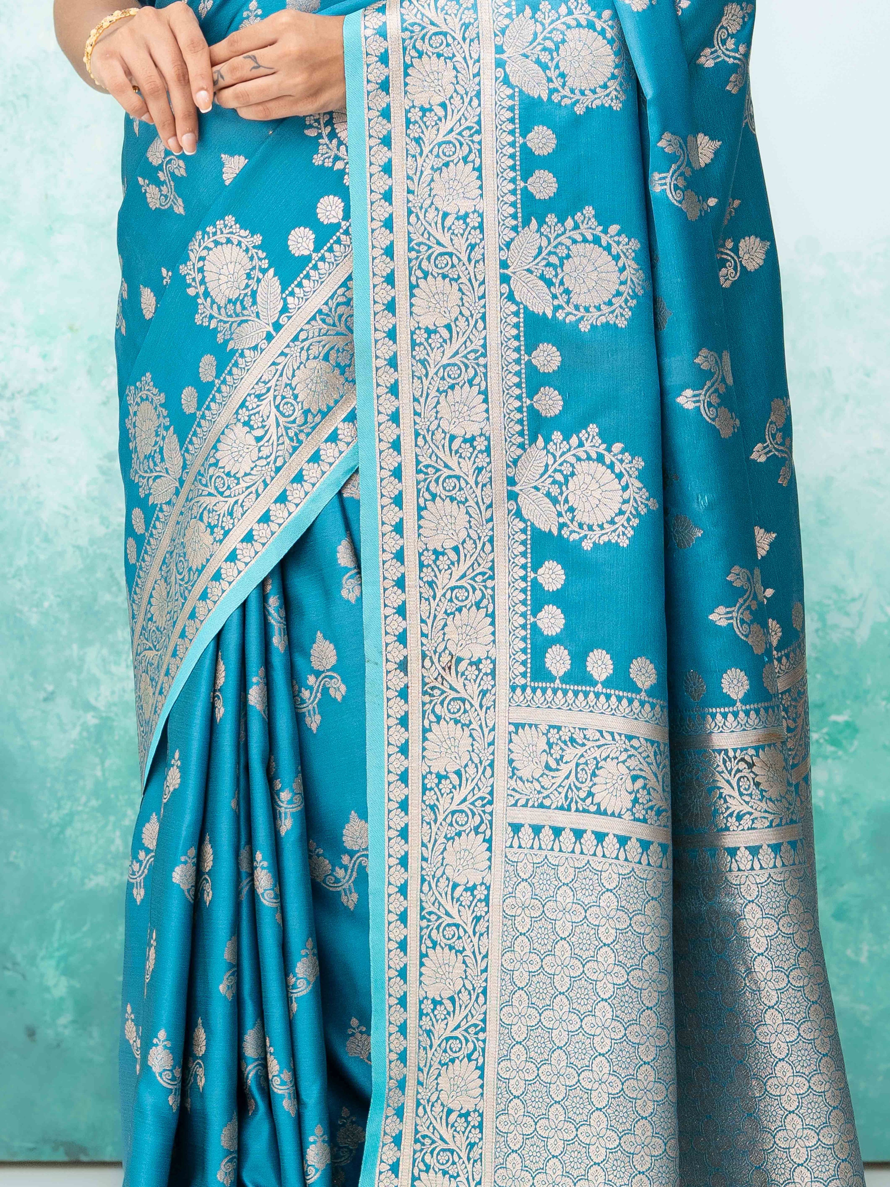 Sky Blue Banarasi Silk Saree