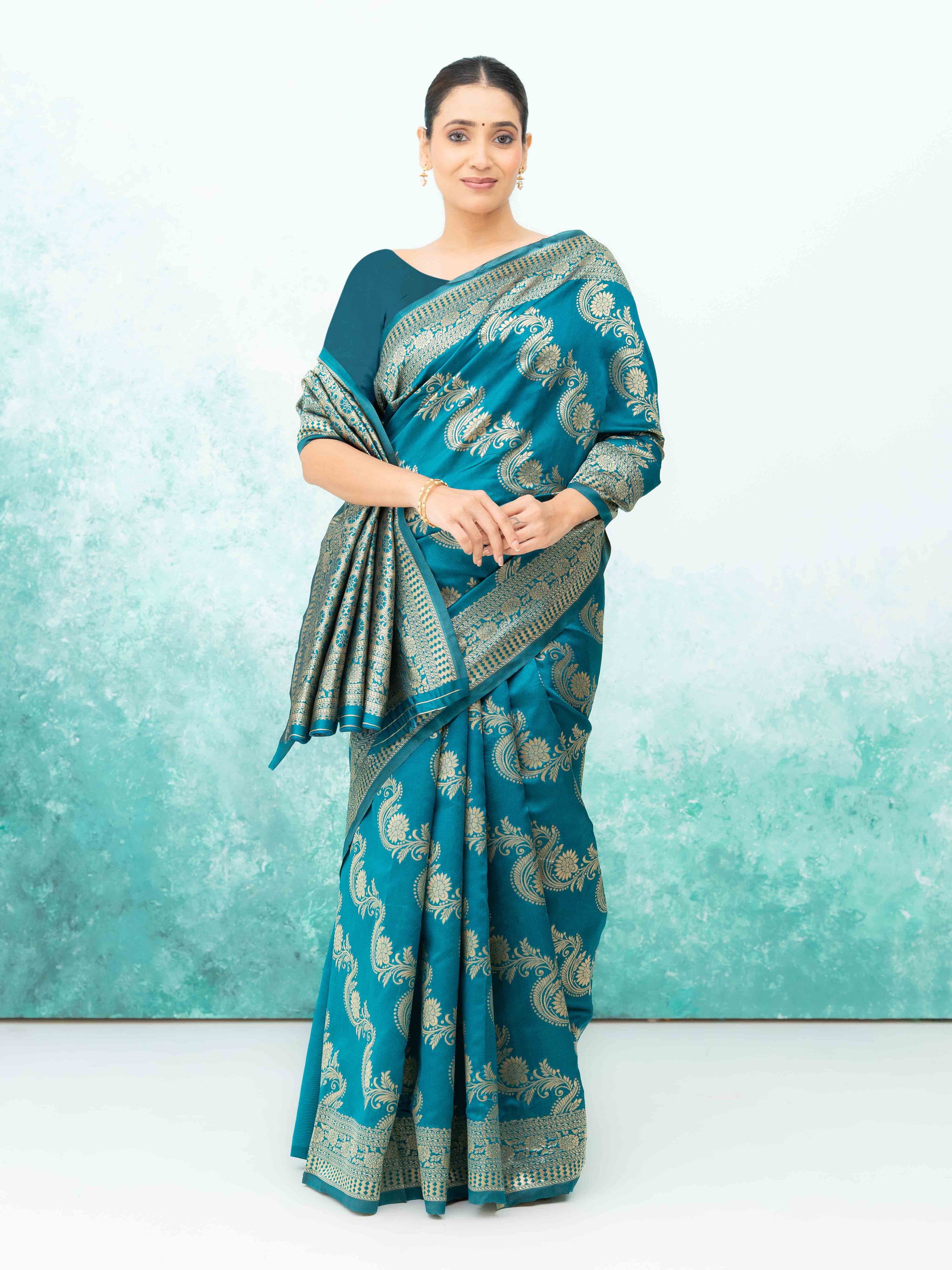 Teal Blue Mysore Silk Saree
