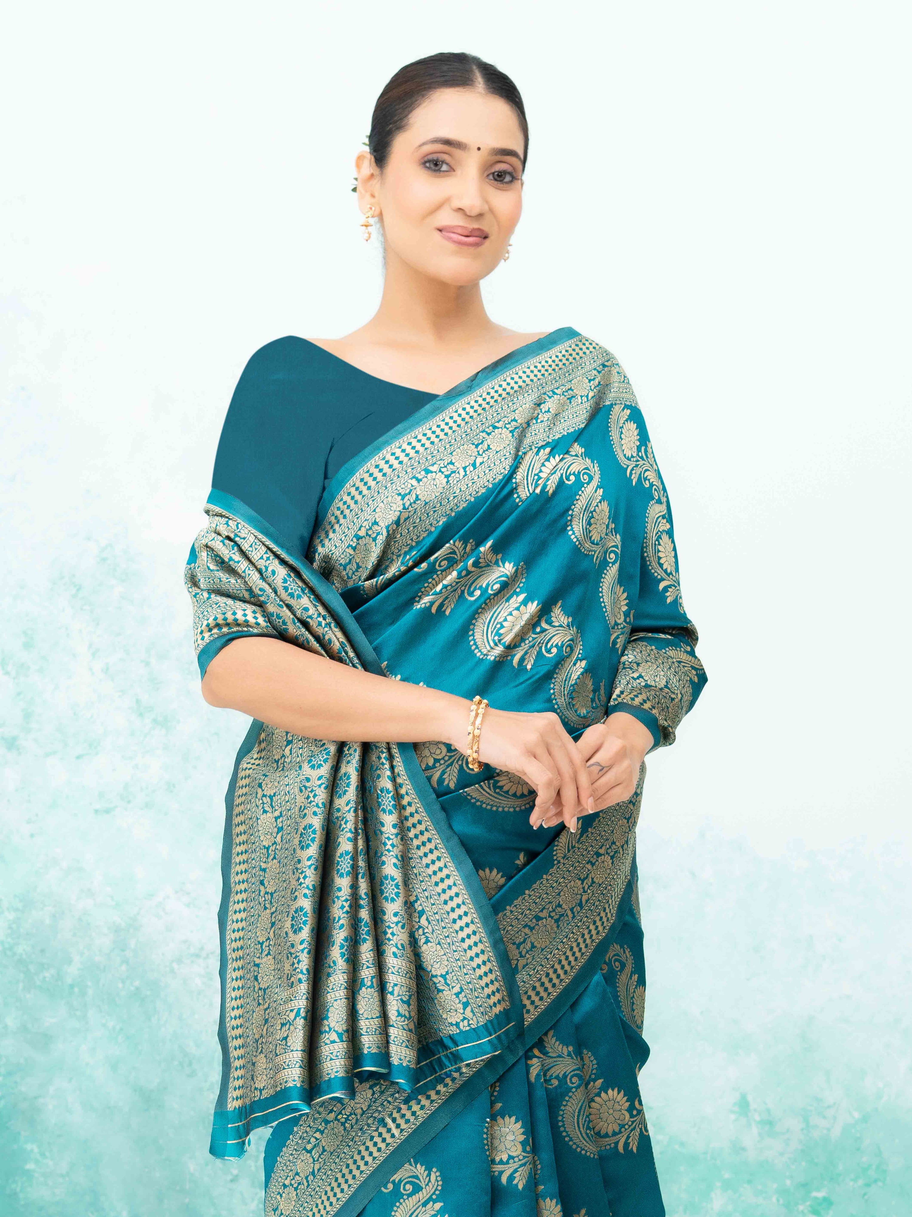 Teal Blue Mysore Silk Saree