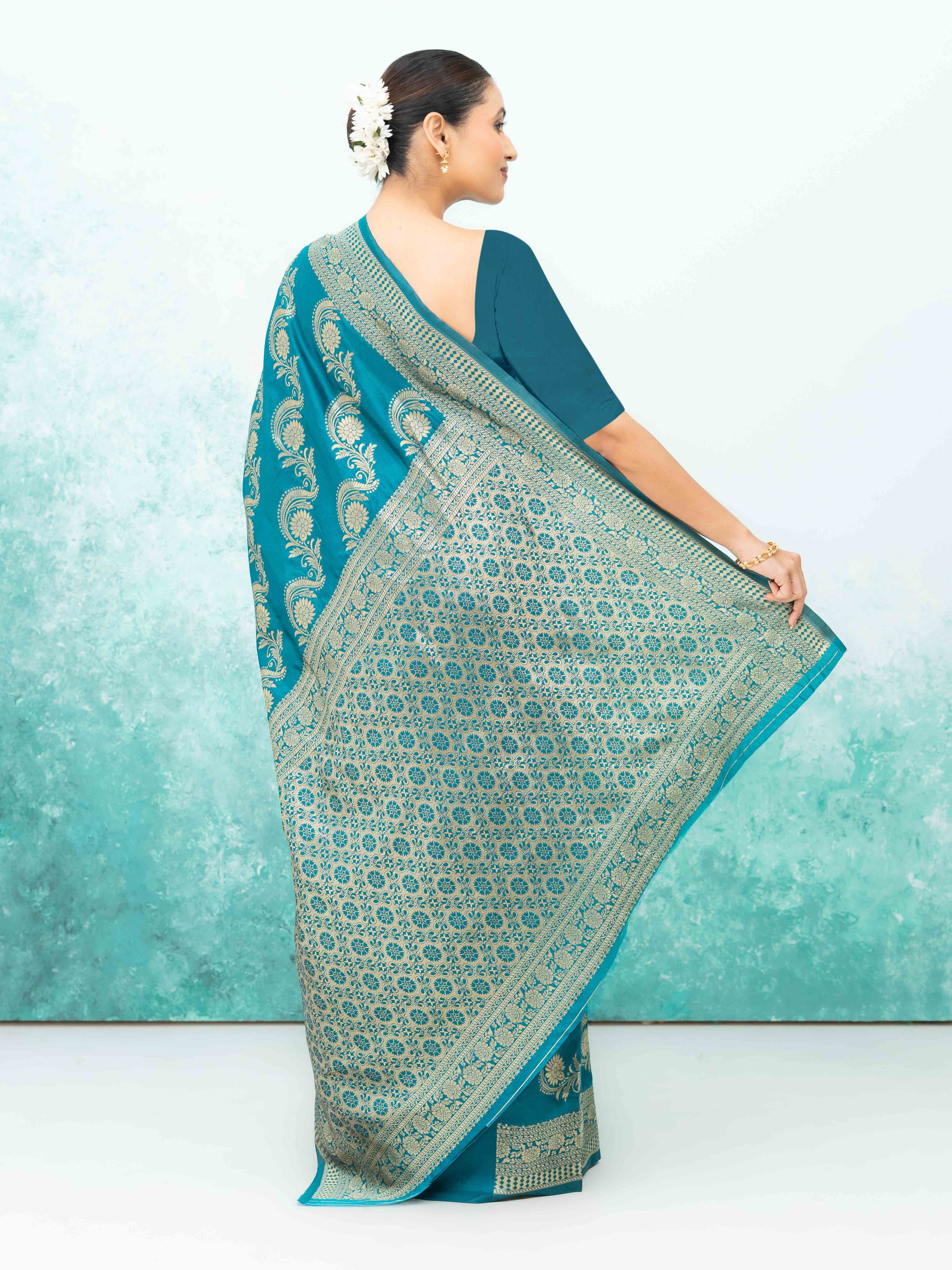 Teal Blue Mysore Silk Saree