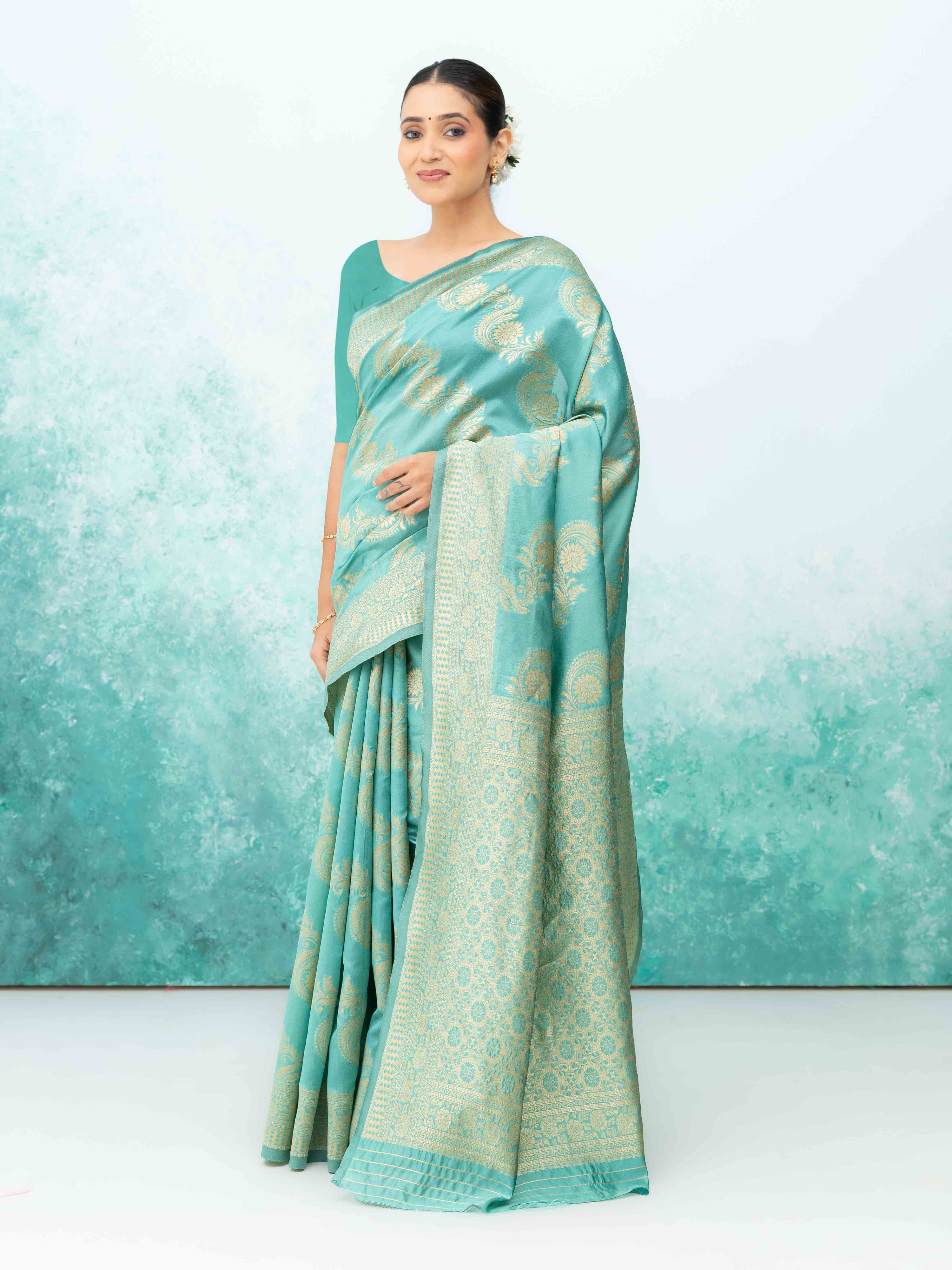 Sky Blue Mysore Silk Saree