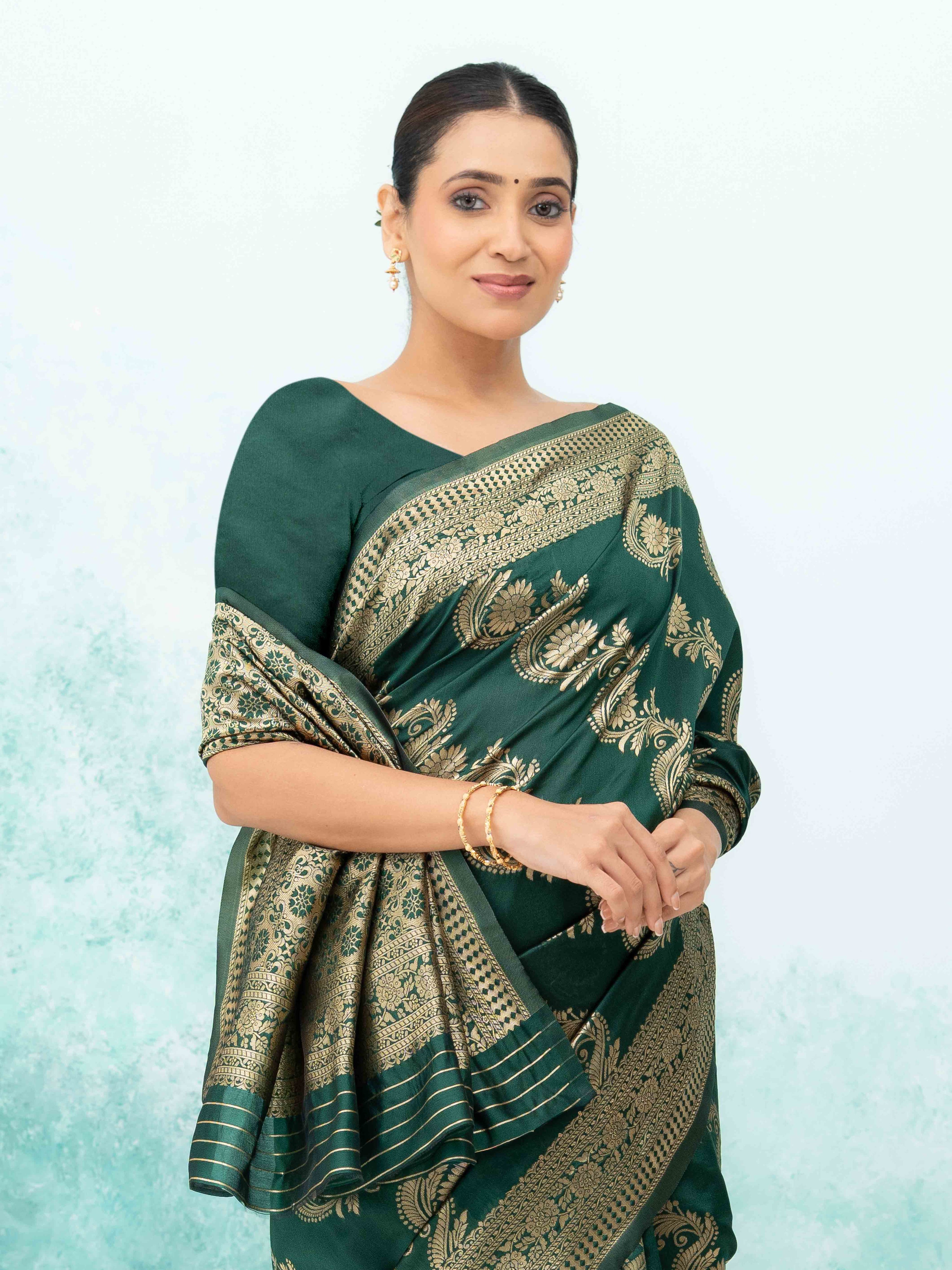 Dark Green Mysore Silk Saree