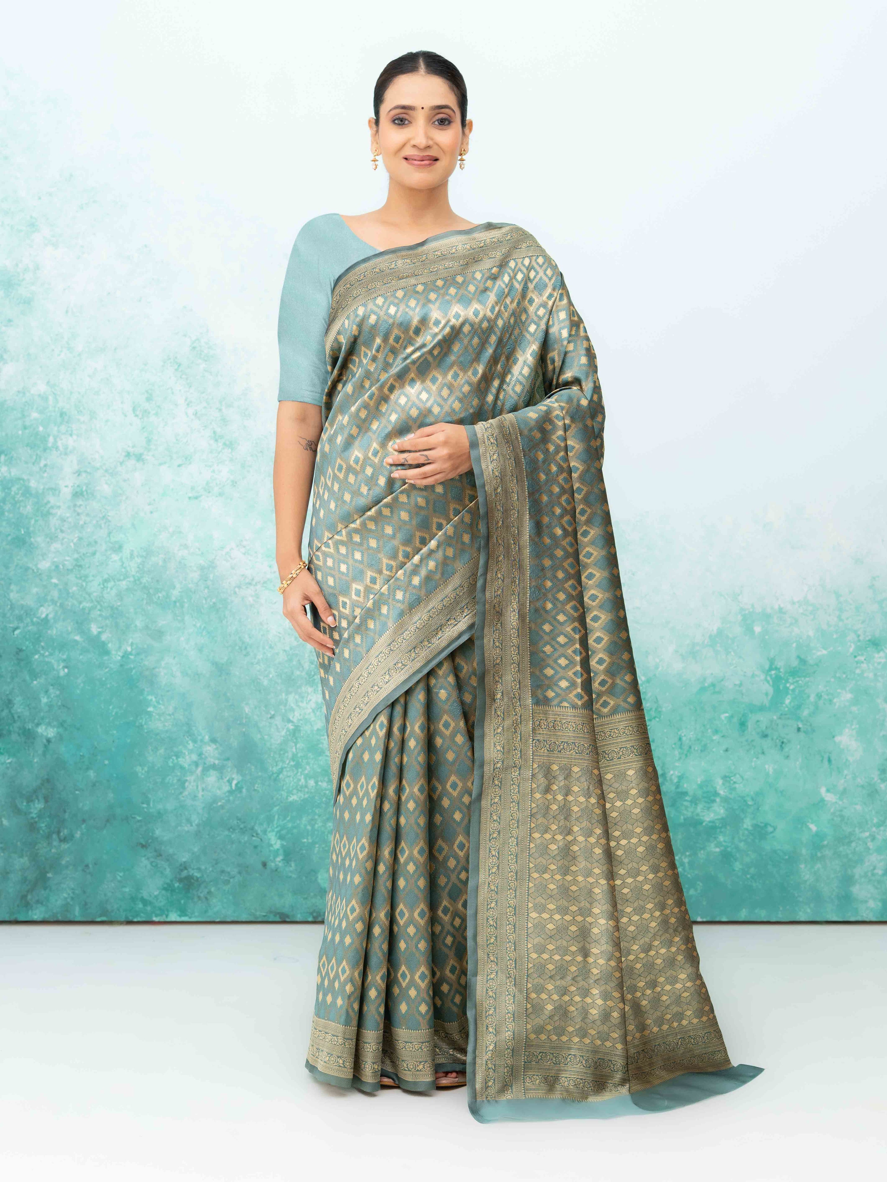 Gray Mysore Silk Saree