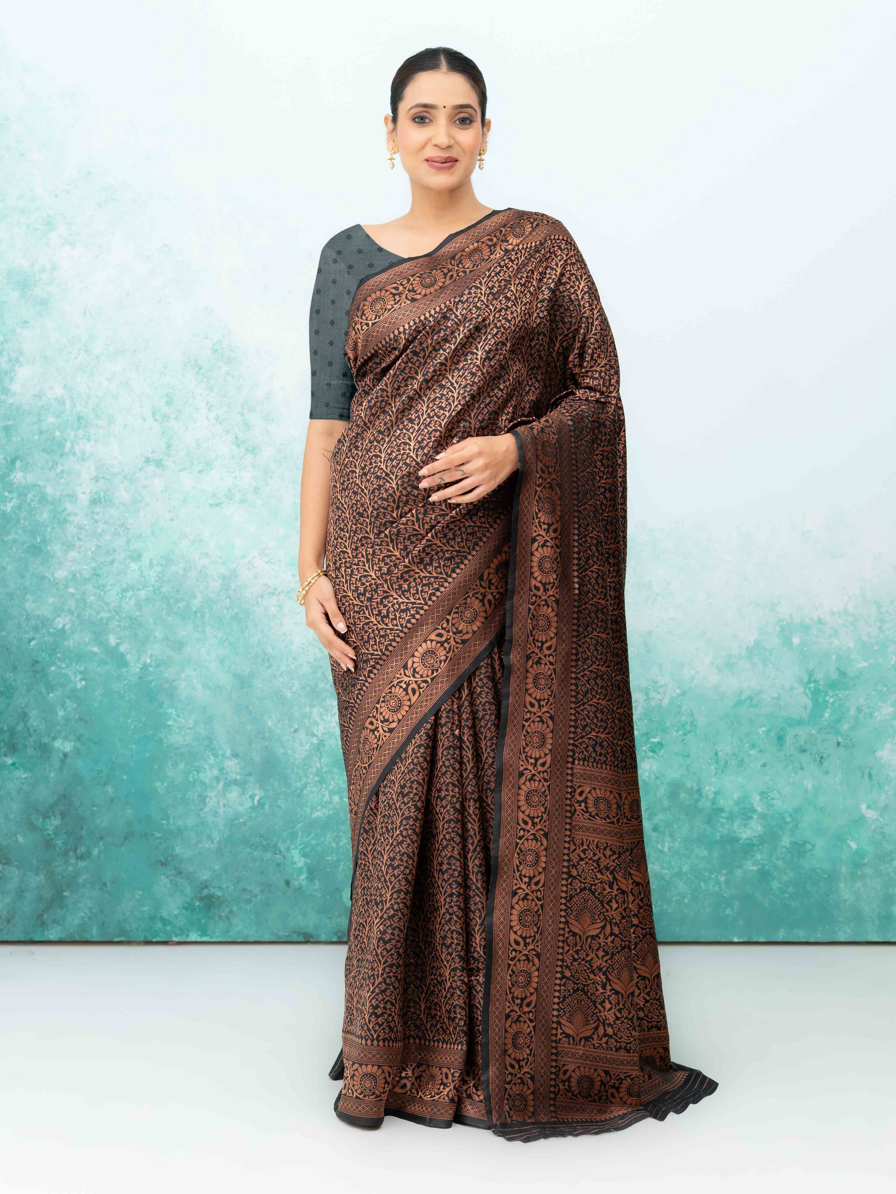 Black & Copper Banarasi Silk Saree
