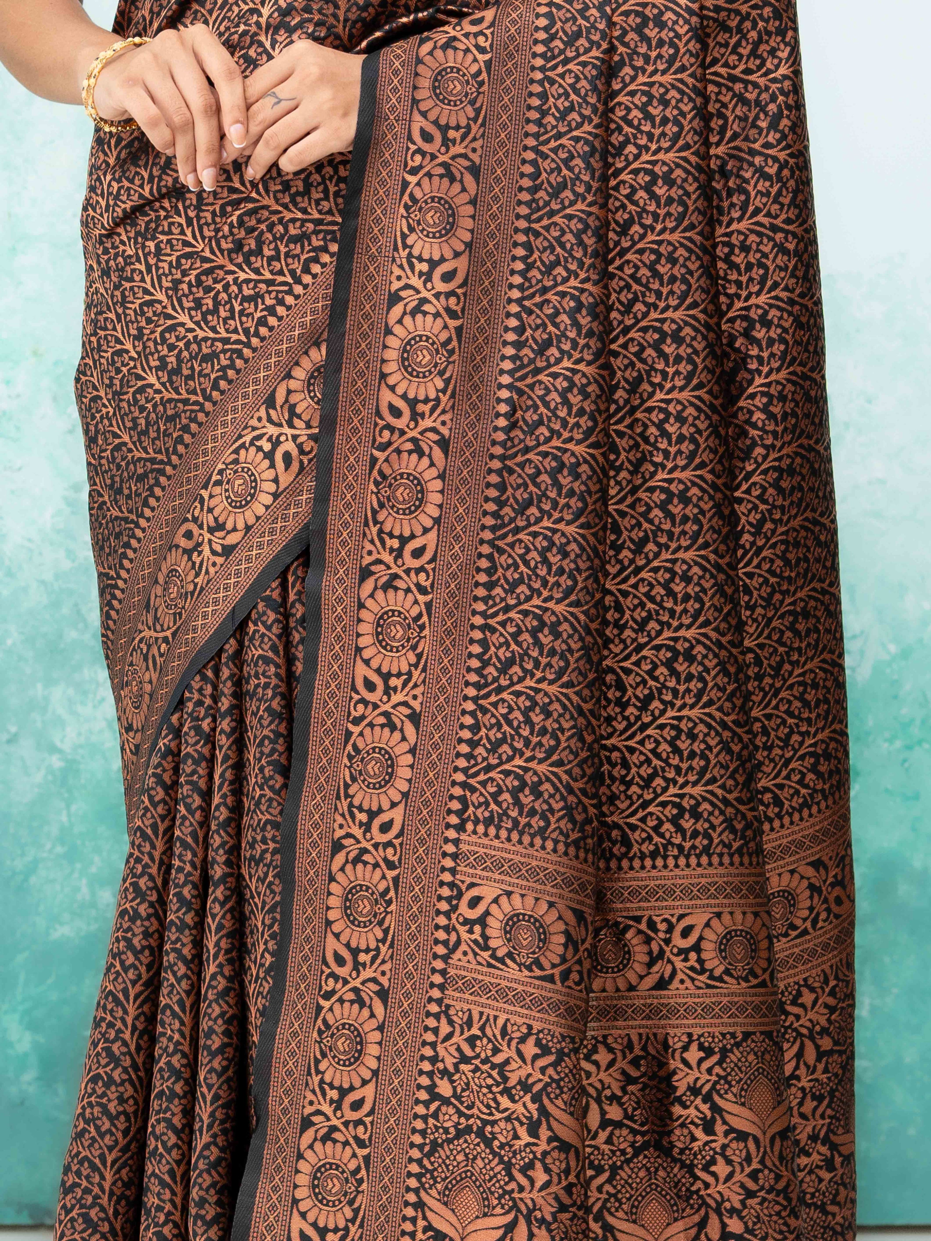 Black & Copper Banarasi Silk Saree