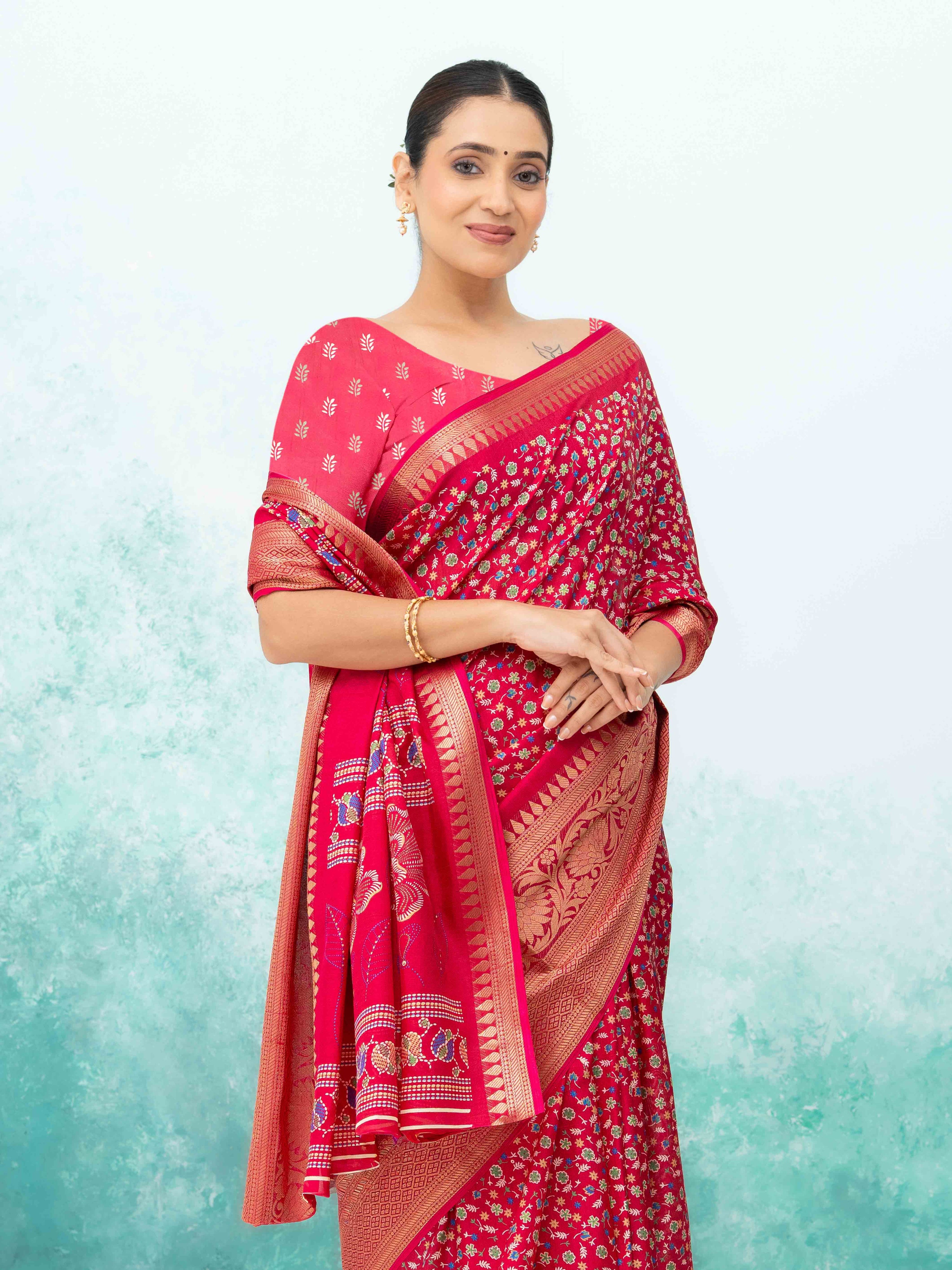 Pink Crepe Saree