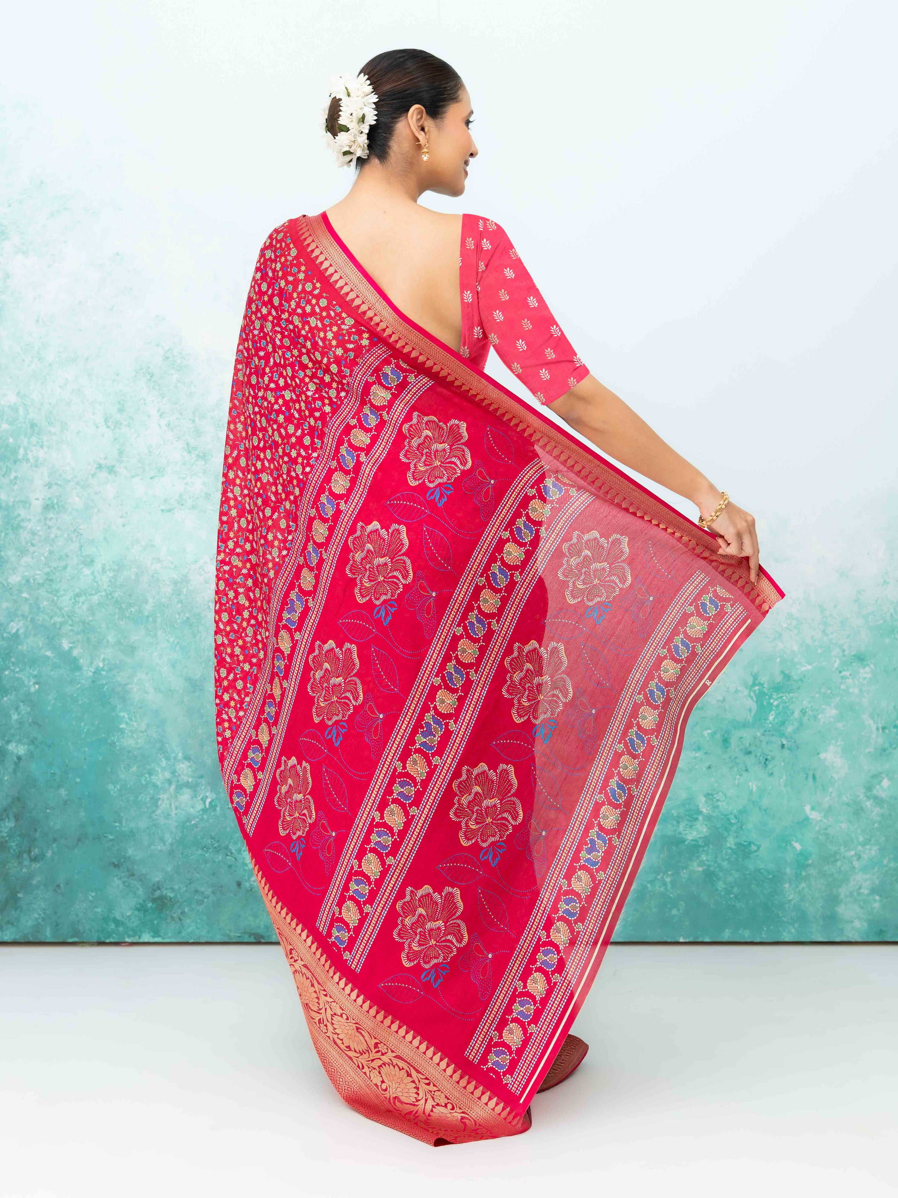 Pink Crepe Saree