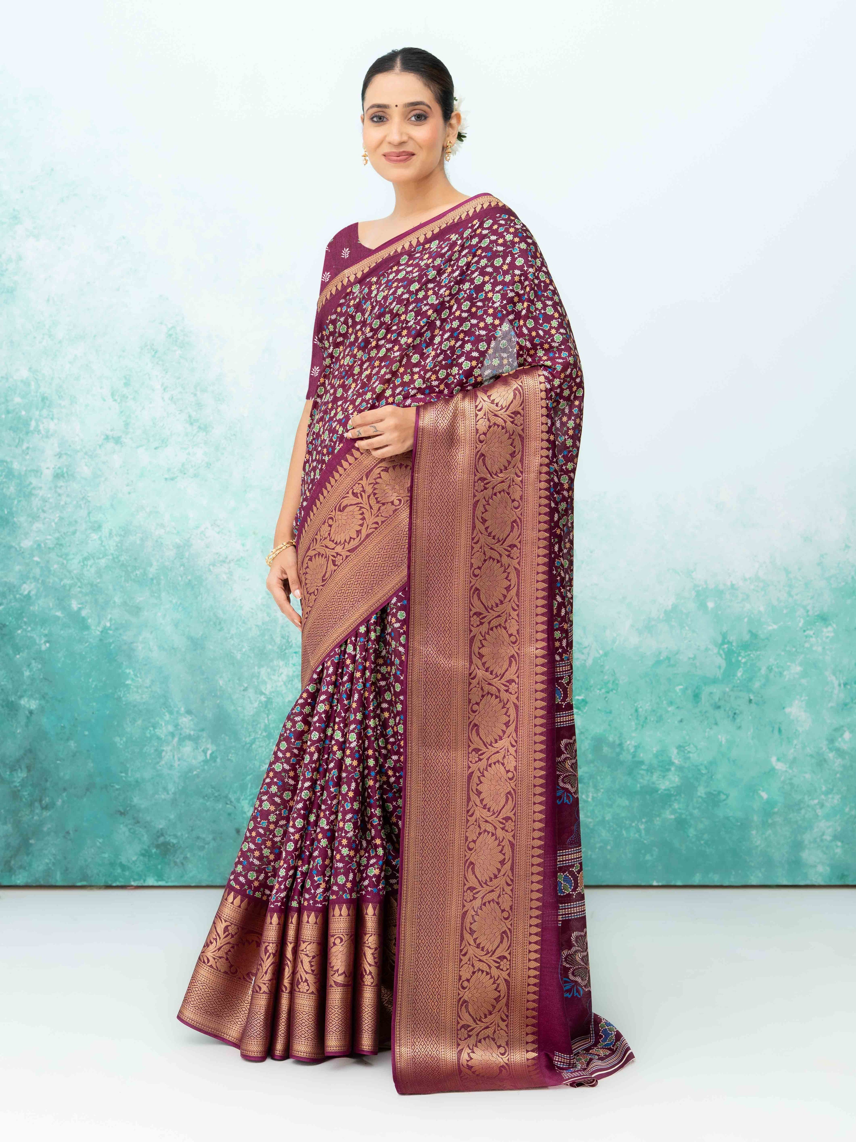 Wine Crepe Saree