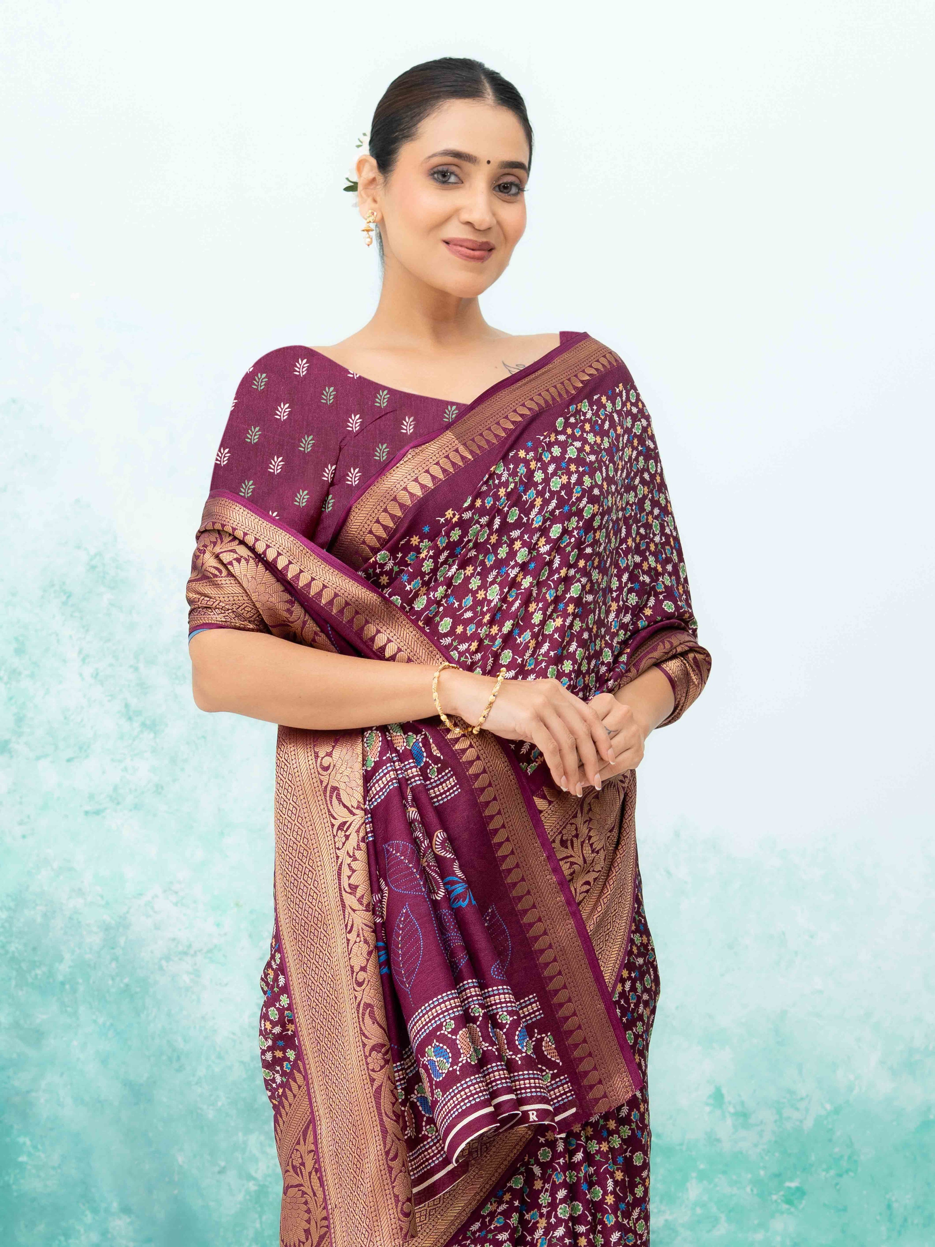Wine Crepe Saree