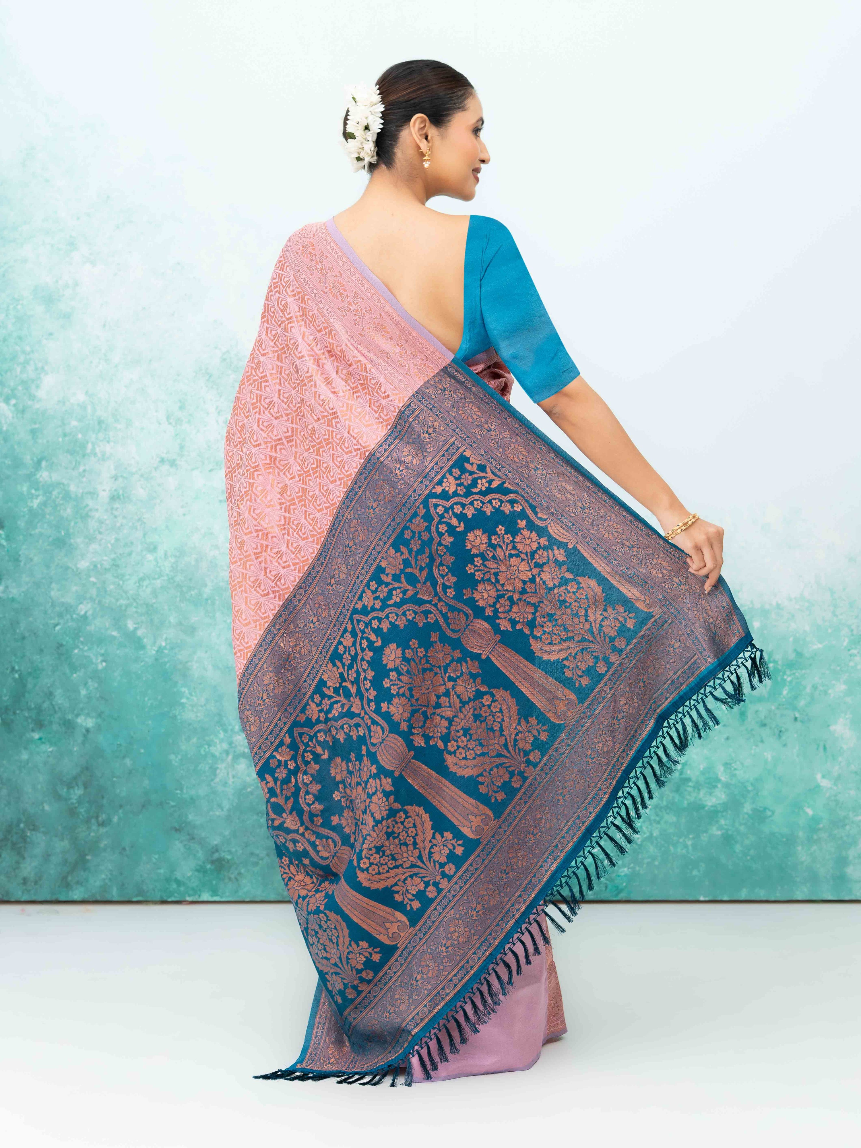 Rose Pink Poly Silk Saree