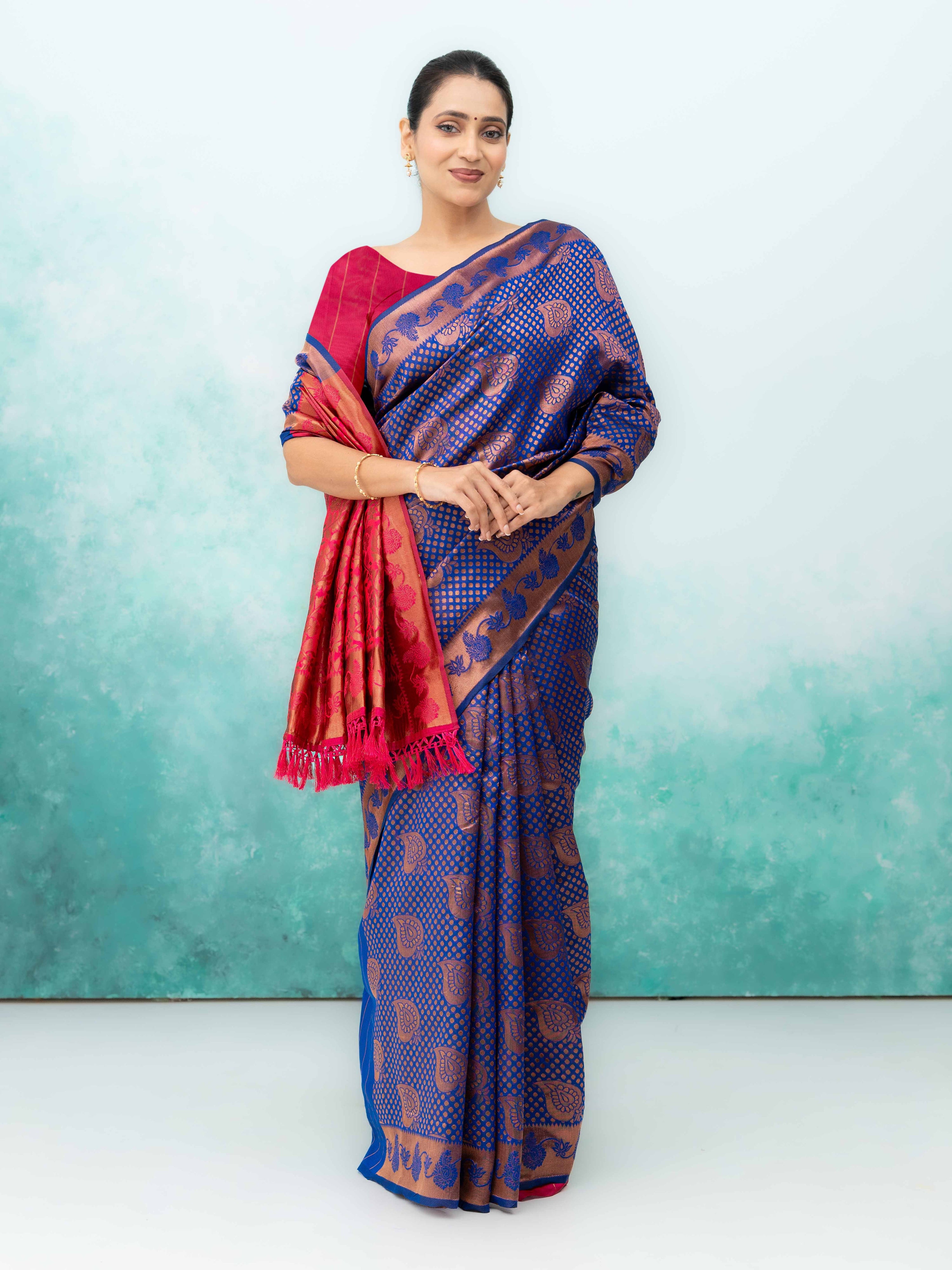 Navy Blue Poly Silk Saree