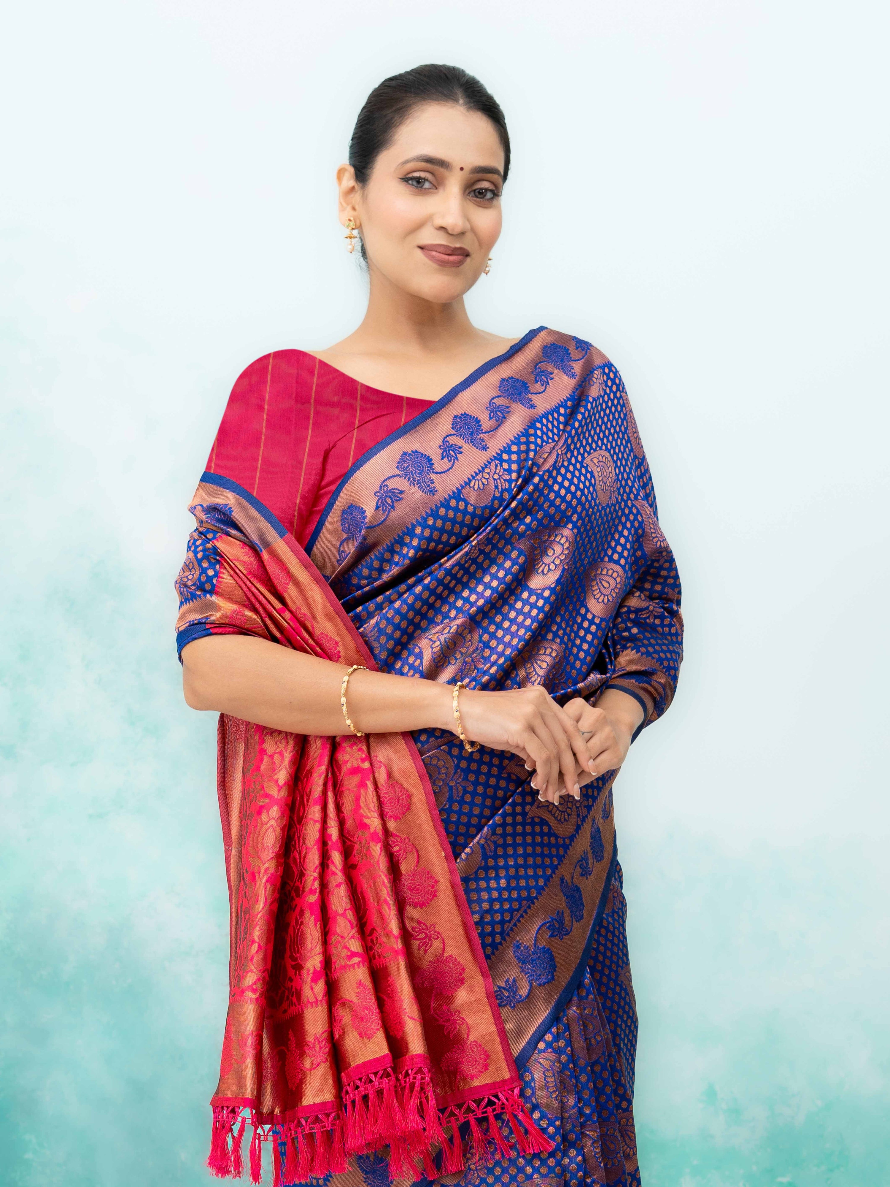 Navy Blue Poly Silk Saree