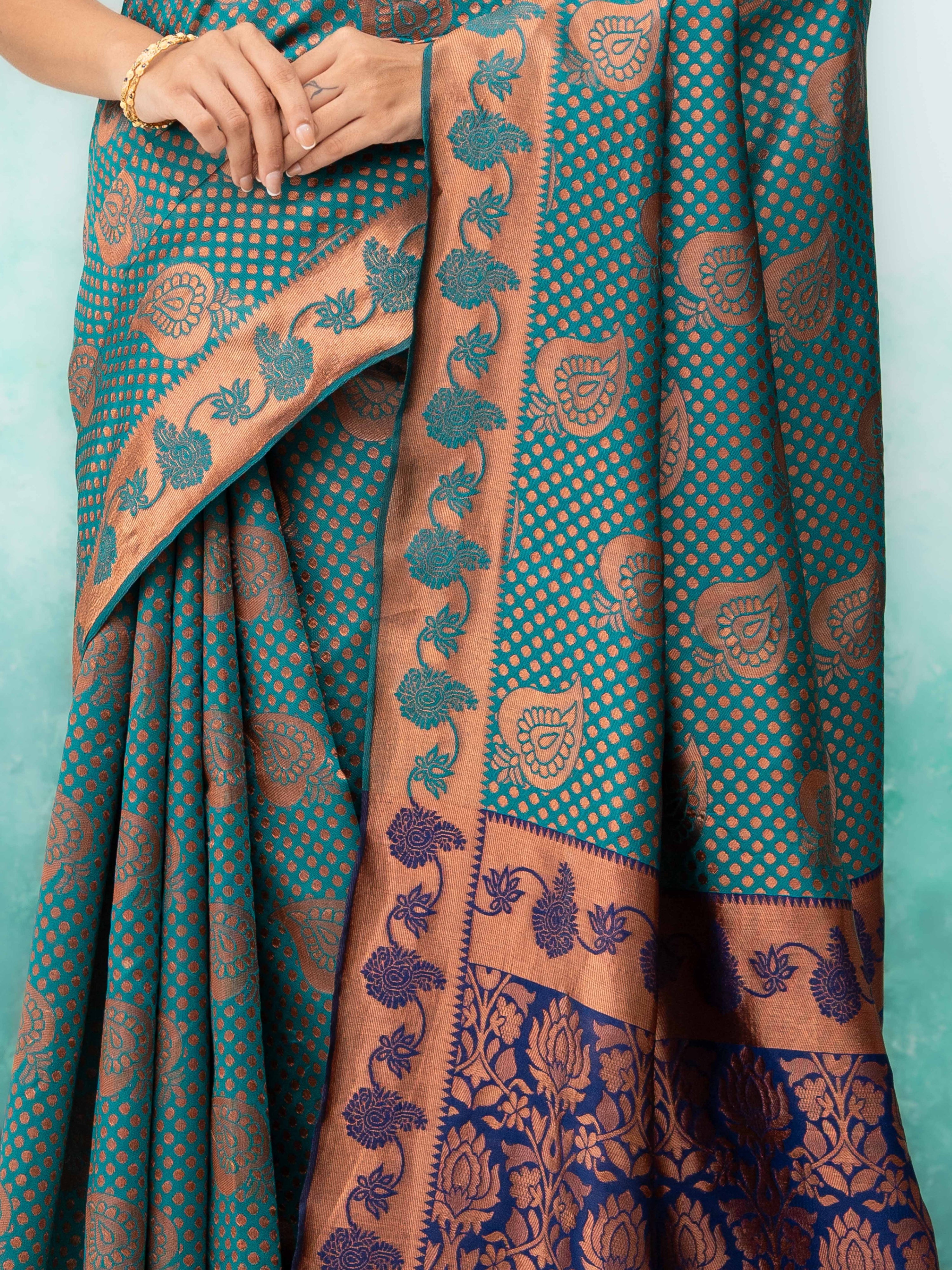 Teal Poly Silk Saree