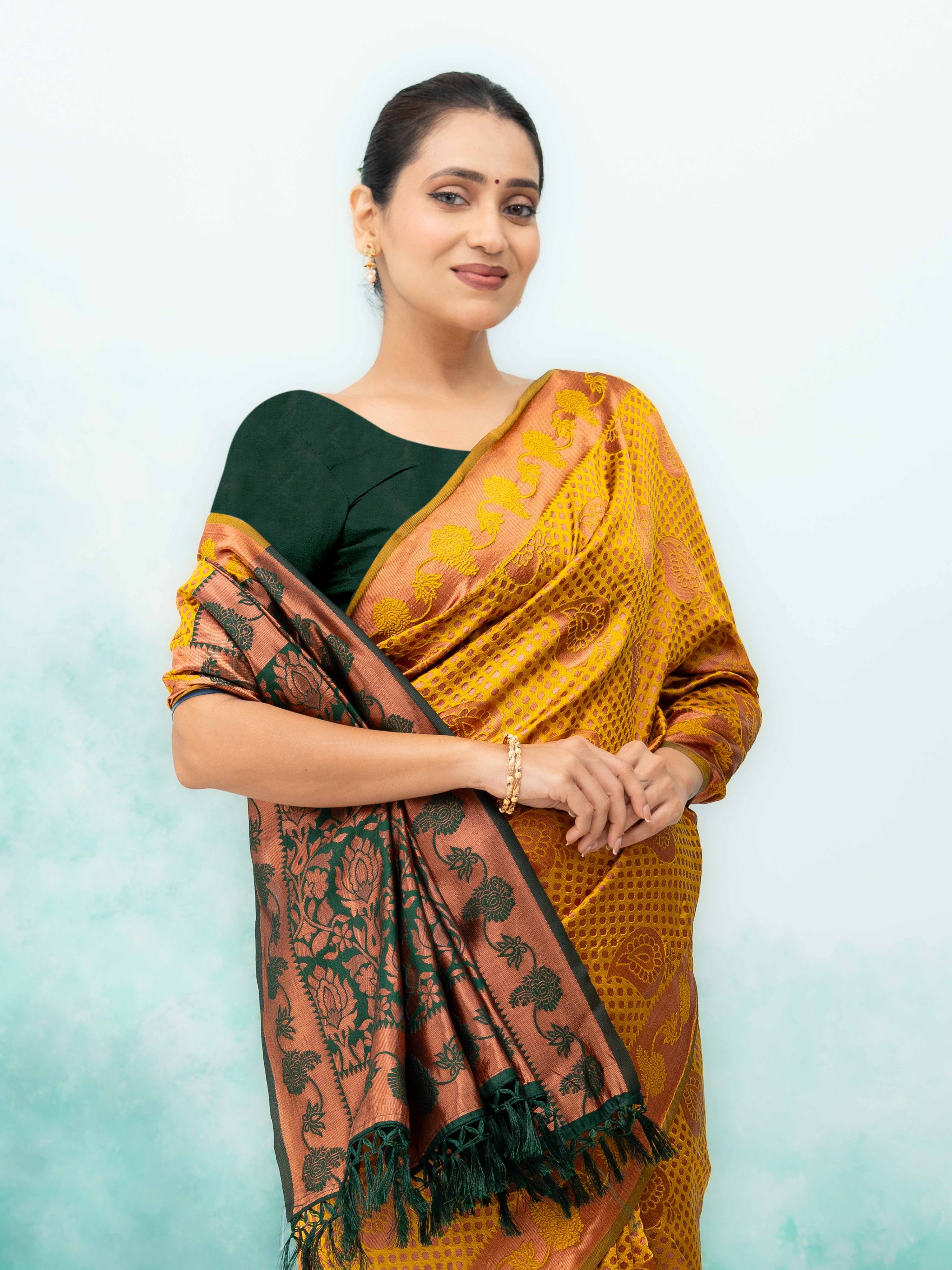 Yellow Poly Silk Saree