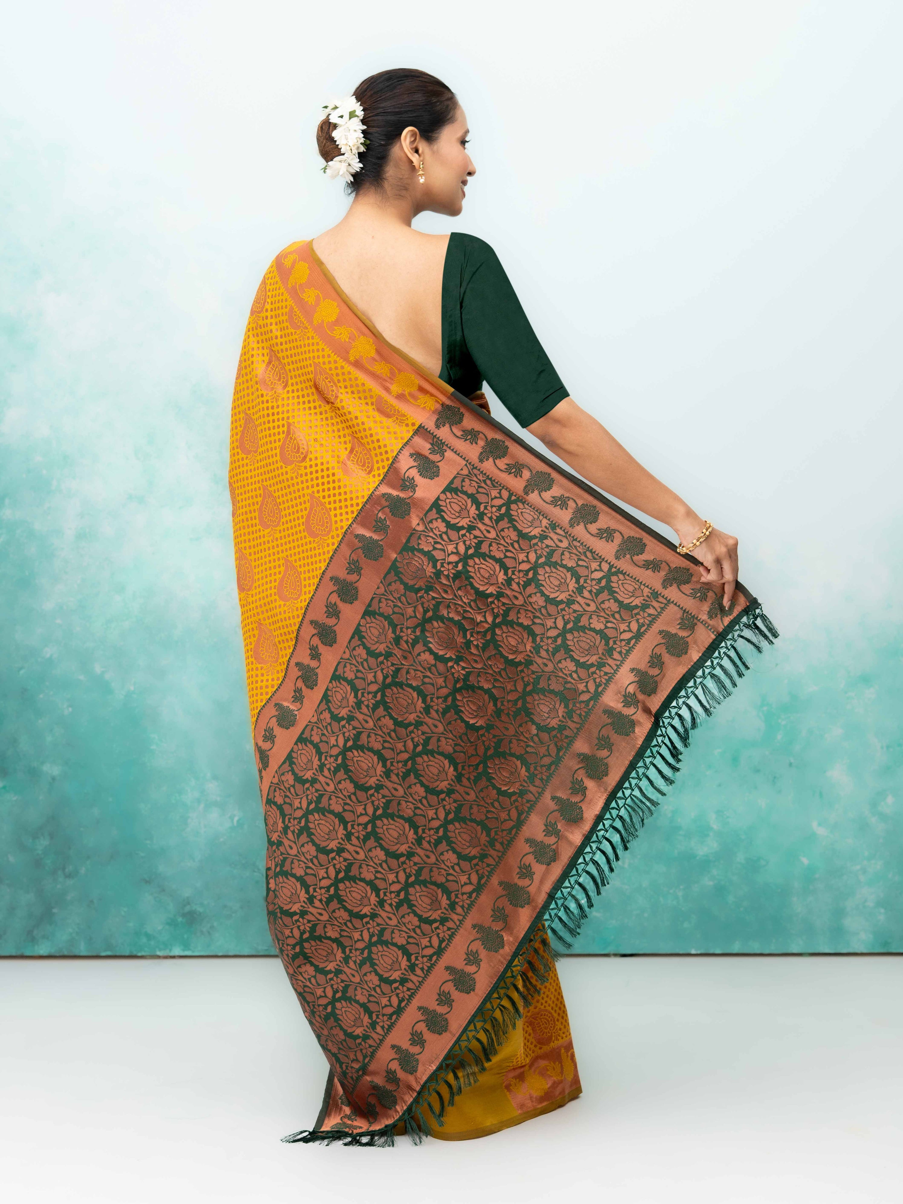 Yellow Poly Silk Saree