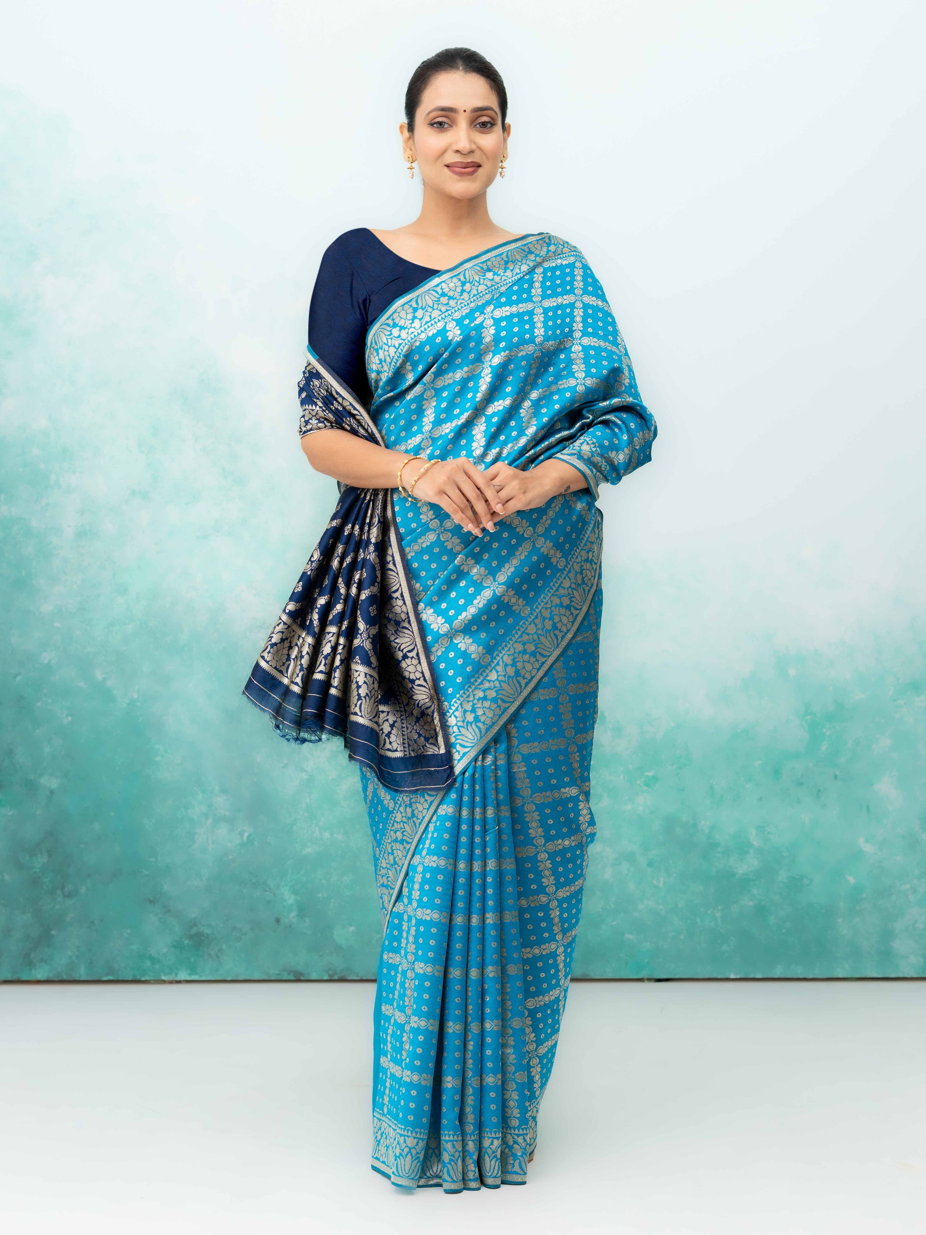 Sky Blue Poly Silk Saree
