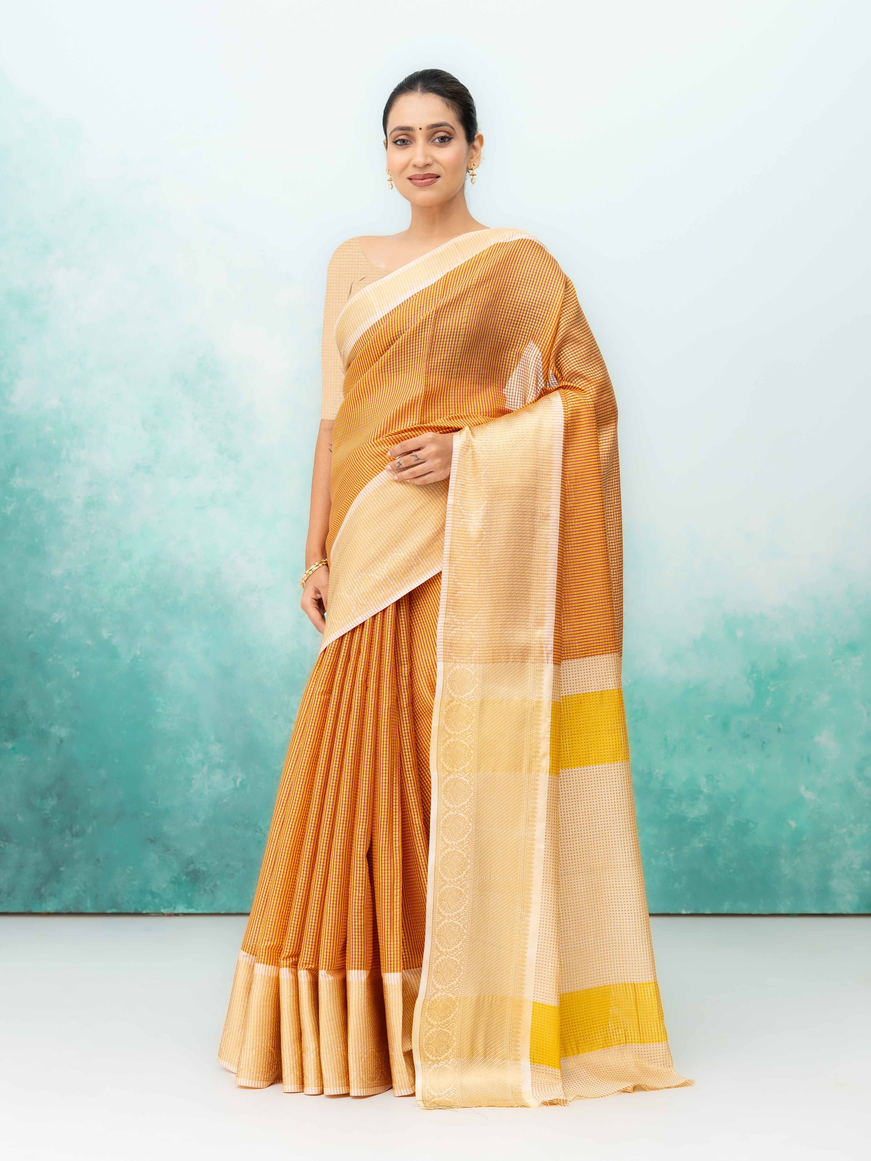 Orange Cotton Silk Saree
